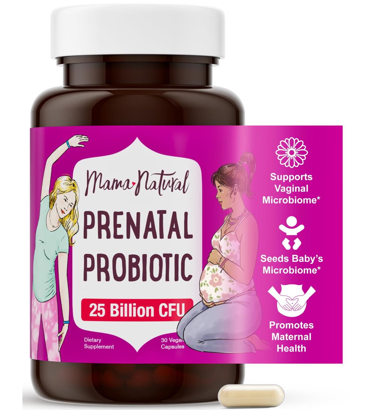 Mama Natural Prenatal Probiotics for Women Gut & Immune Support for Pregnancy Breastfeeding & Postpartum* | 25 Billion CFU 12 Strain Probiotic & Prebiotic Blend to Support Mom and Baby - Buy Online on GoSupps.com