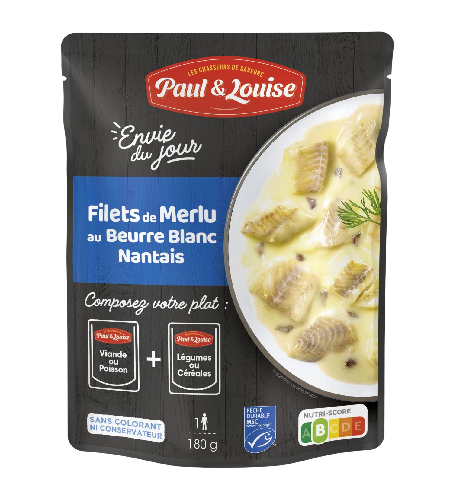 Paul & Louise Envie Du Jour - Hake fillet with Nantais white butter sauce 180g - Microwaveable sachet - Ready in 2 min - To combine with our accompaniment sachets - Legumes or Cereals - Buy Online on GoSupps.com