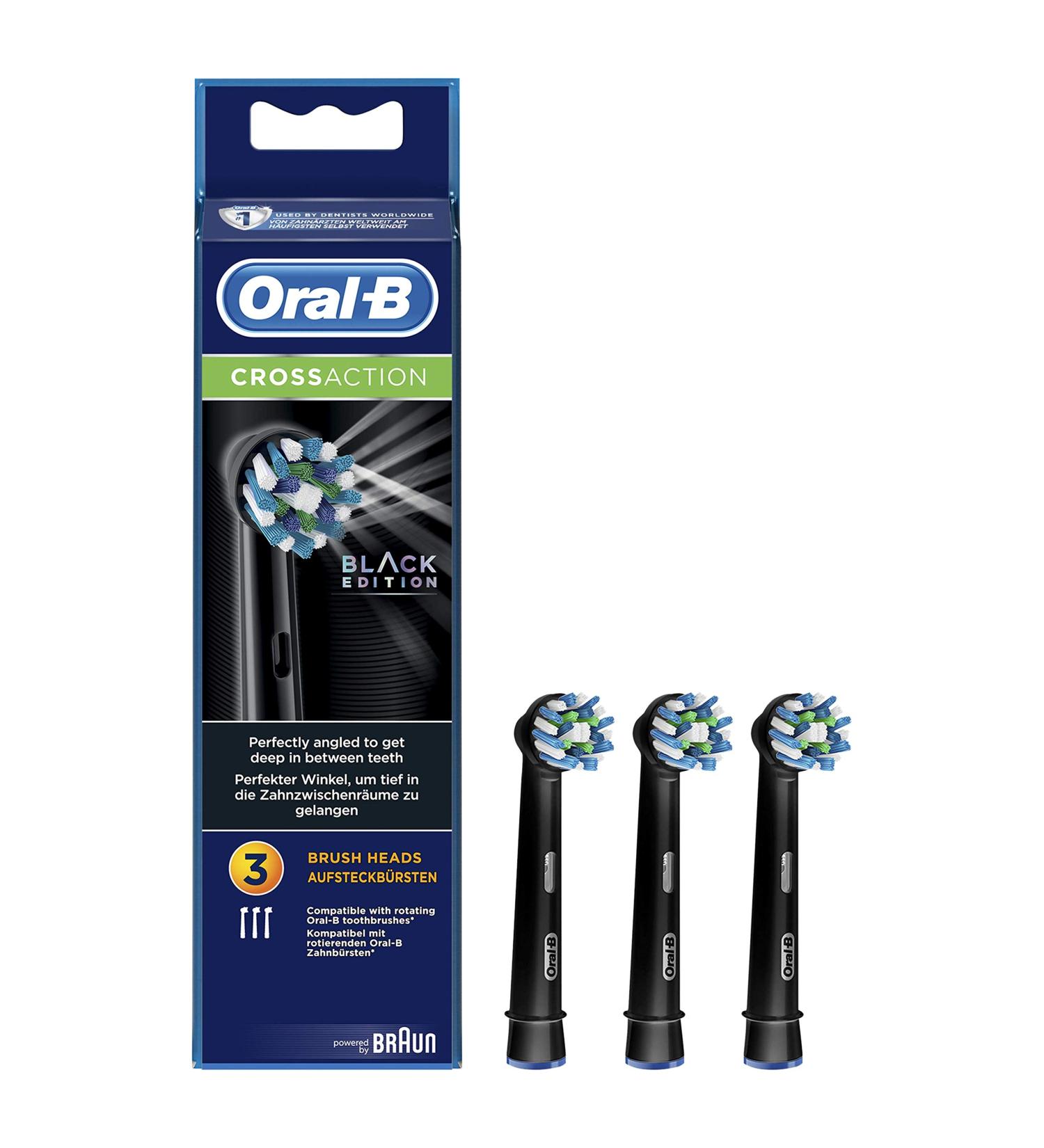 Oral-B CrossAction Toothbrush Heads - 16 Degree Bristles for Superior Cleaning pkg of 3 Black