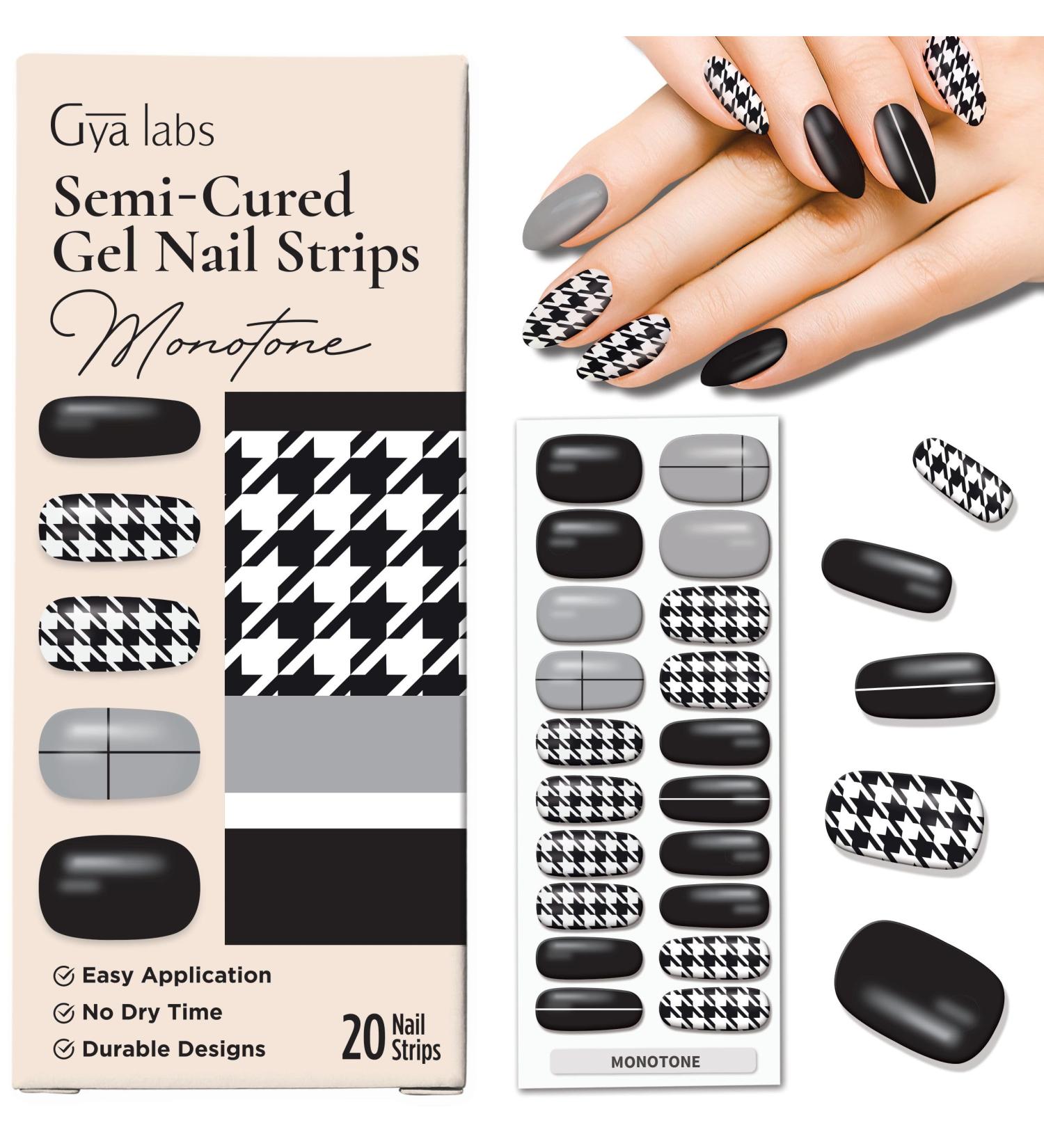 Gya Labs Nail Stickers - Semi Cured Gel Nail Strips (20 Pcs) for Women - Long Lasting Stick on Nails for Nail Art Kit - Monotone Design | Nail Art Stickers - Buy Online on GoSupps.com