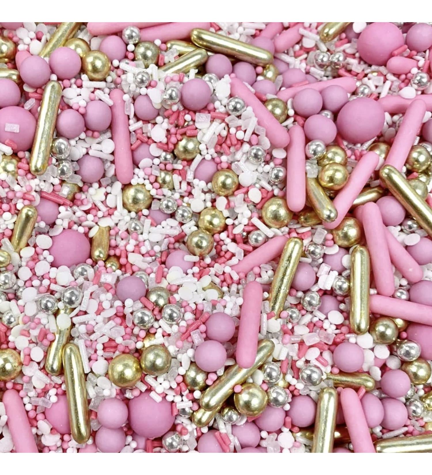 Luxury metallic gold pink white edible sprinkles valentines Mother s Day chocolate ball cupcake cookies biscuit cake topper pearls baby shower birthday party its a girl decoration BAKE BOX SIGNATURE