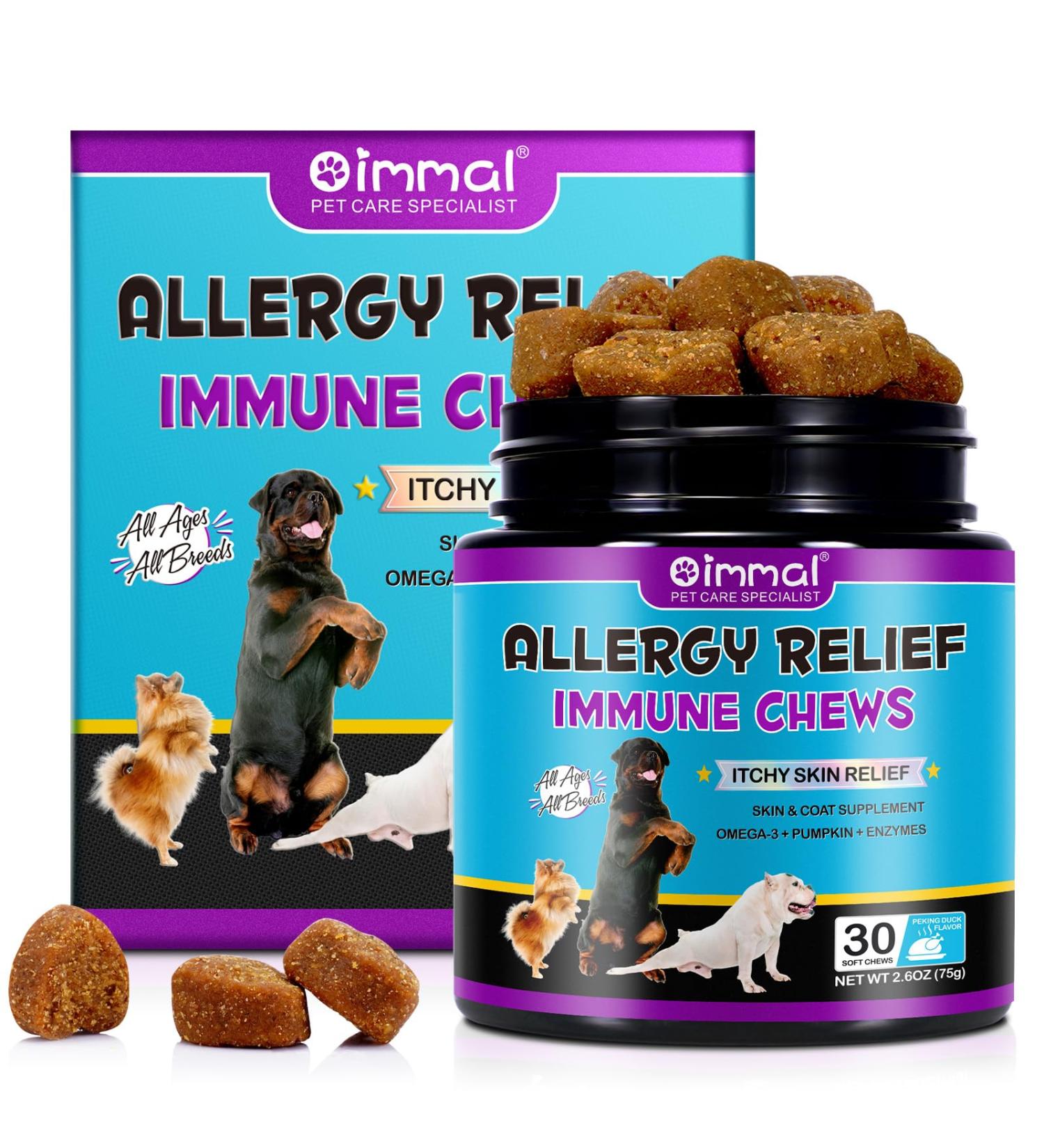 HXTMKT Dog Itch and Immune Chews Itch Relief Allergy Relief for Dogs Anti Itch for Dogs Skin Allergy Treatment for All Dog Breeds 30 Chews Duck Flavor Dog Skin& Coat Health Supplement - Buy Online on GoSupps.com