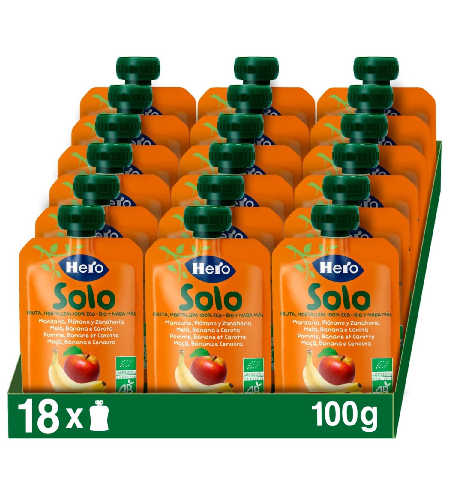 Hero Solo - Organic Apple Banana and Carrot Pouch - 100% Natural Organic Fruit Puree Compote with No Added Sugar - for Baby - Buy Online on GoSupps.com