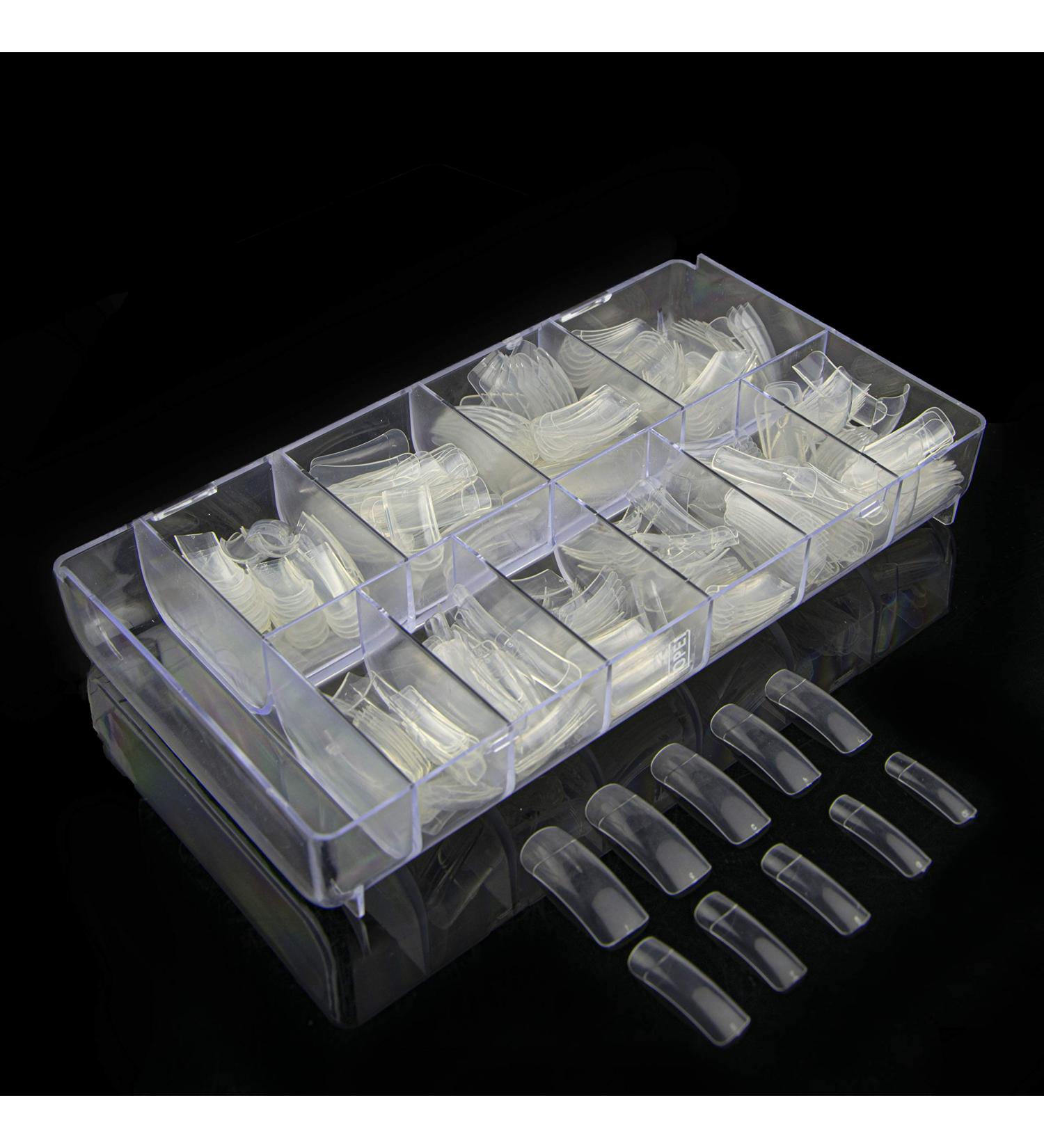 PROFICO 500 pieces nail tips in a box | Classic Square Half Cover French Acrylic Artificial Nails | 10 sizes (Clear)