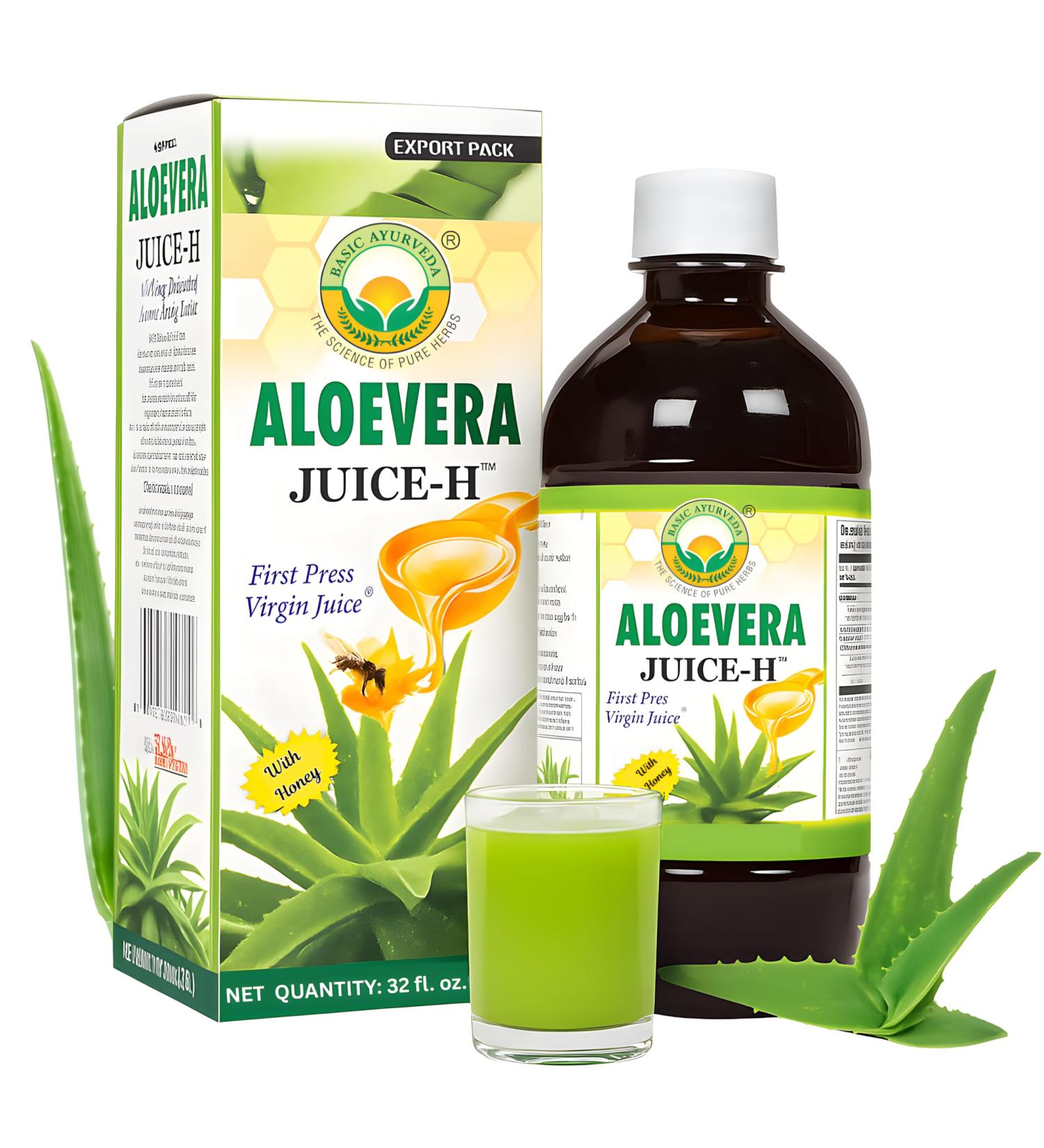 BASIC AYURVEDA Aloe Vera Juice with Honey 32.46 Fl Oz (960ml) | Supports Digestive Health Hydration & Skin Wellness | Cold Pressed Herbal Juice | Natural Cleanse | No Added Sugar - Buy Online on GoSupps.com
