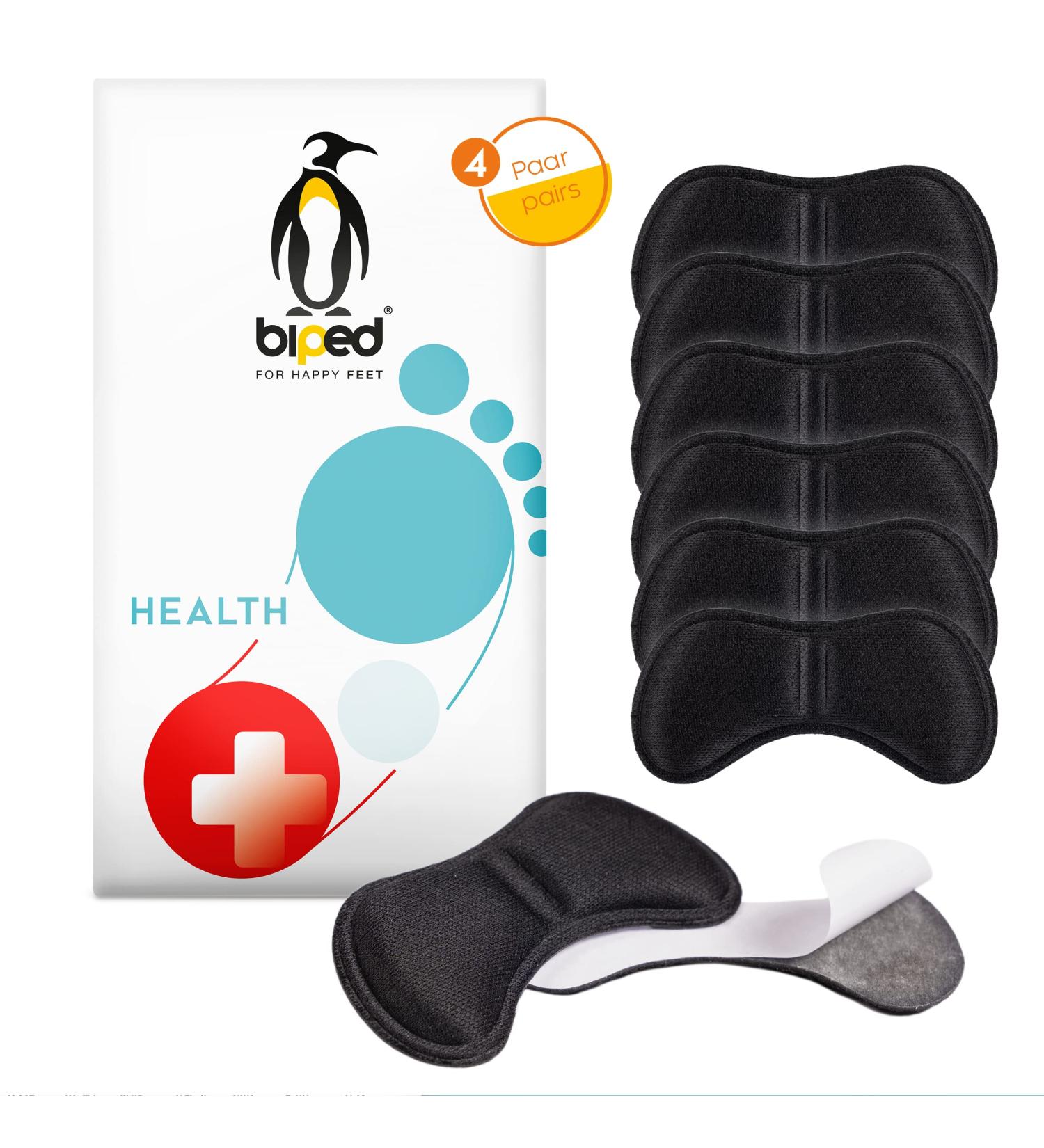 Biped Health Heel Protectors - 4 Pairs Self-Adhesive Cushions for Big Shoes & Heel Pain Relief - Breathable Heel Pillows (Black) - Buy Online on GoSupps.com