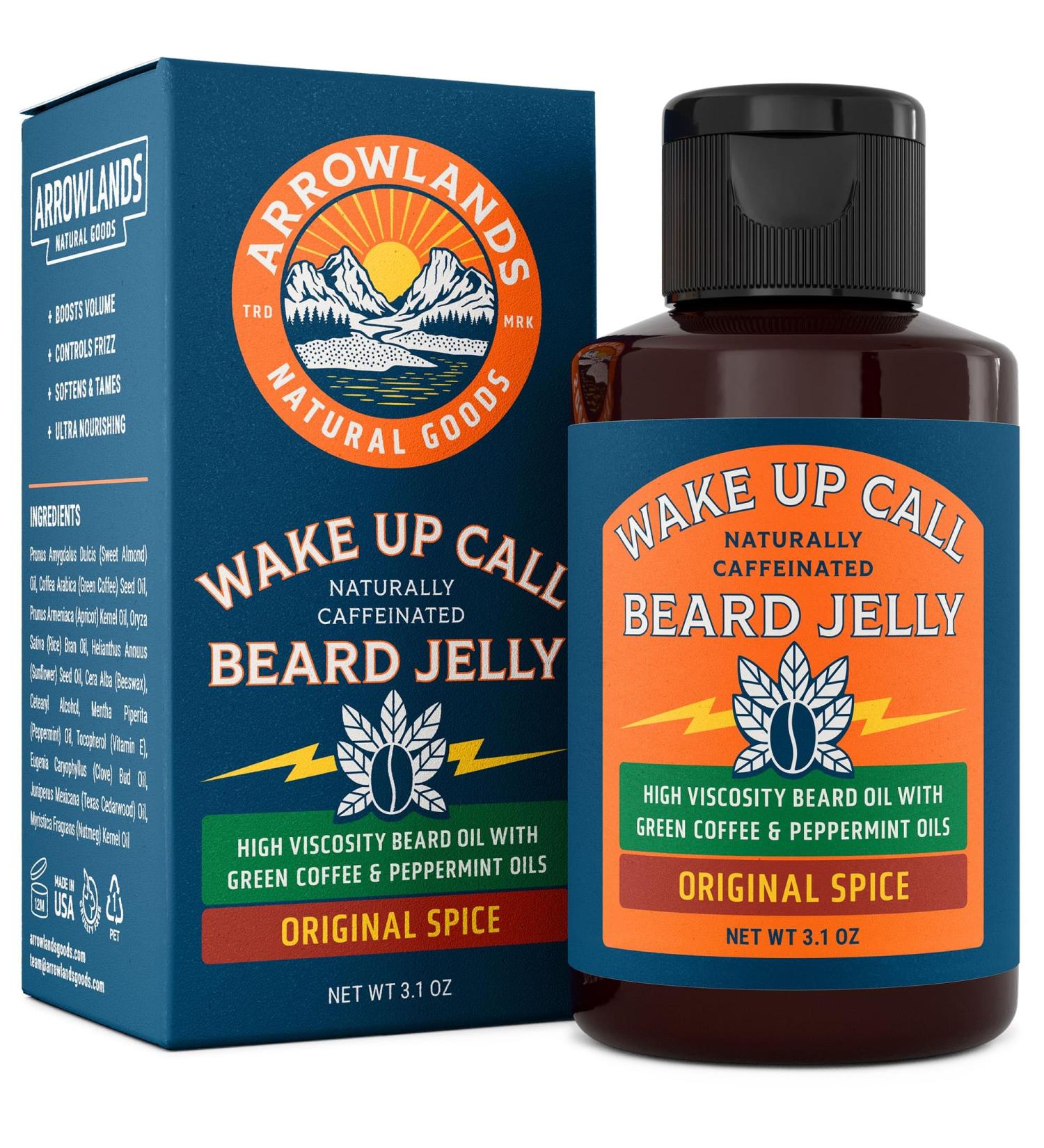 Wake Up Call Beard Jelly - Caffeine Beard Growth Oil with Virgin Green Coffee & Peppermint | Natural Moisturizer & Thickener (3.1oz Original Spice - Buy Online on GoSupps.com