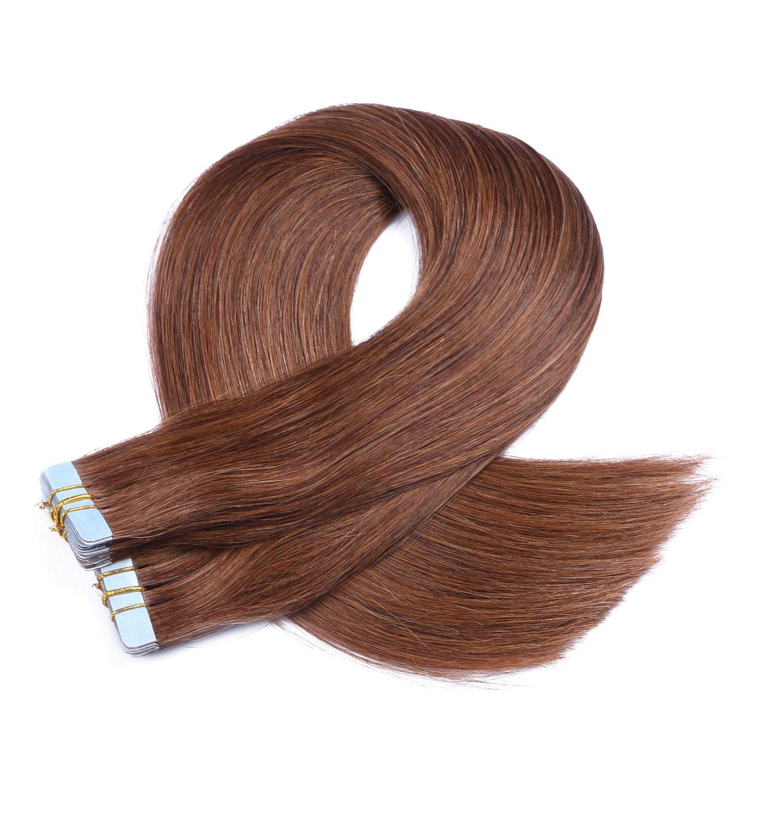 Tape In Hair Extensions #6 Brown - 70cm - 100% Remy Real Hair - 60 Tresses - Easy Adhesive Tape - Novon Hair Extensions - Buy Online on GoSupps.com