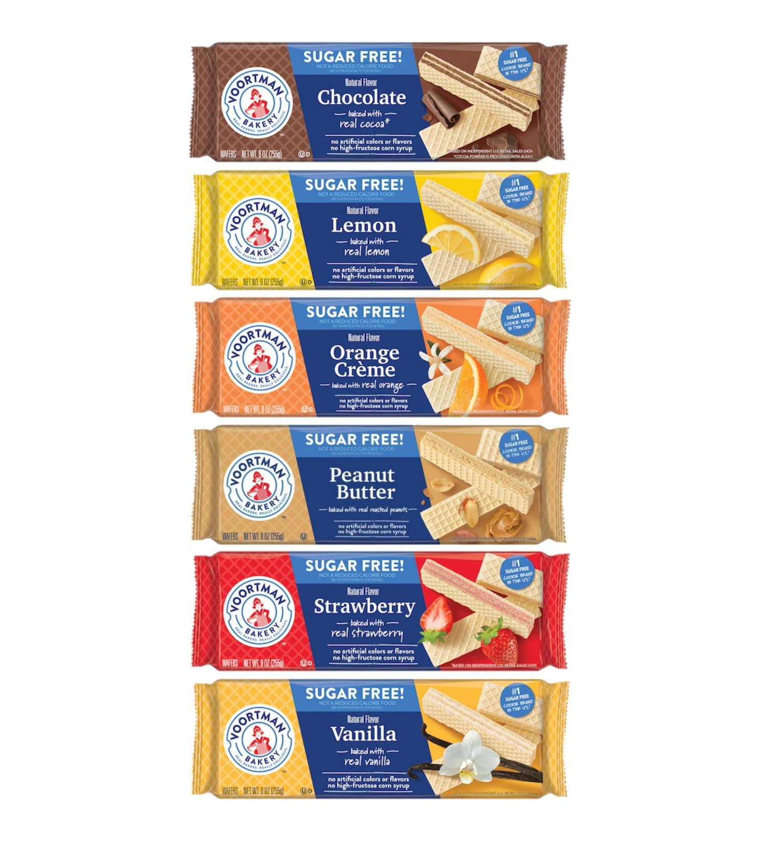 Voortman Sugar Free Wafers | 9 oz | 6 Flavor Variety Pack - Chocolate, Lemon, Orange, Peanut Butter, Strawberry, Vanilla - Buy Online on GoSupps.com