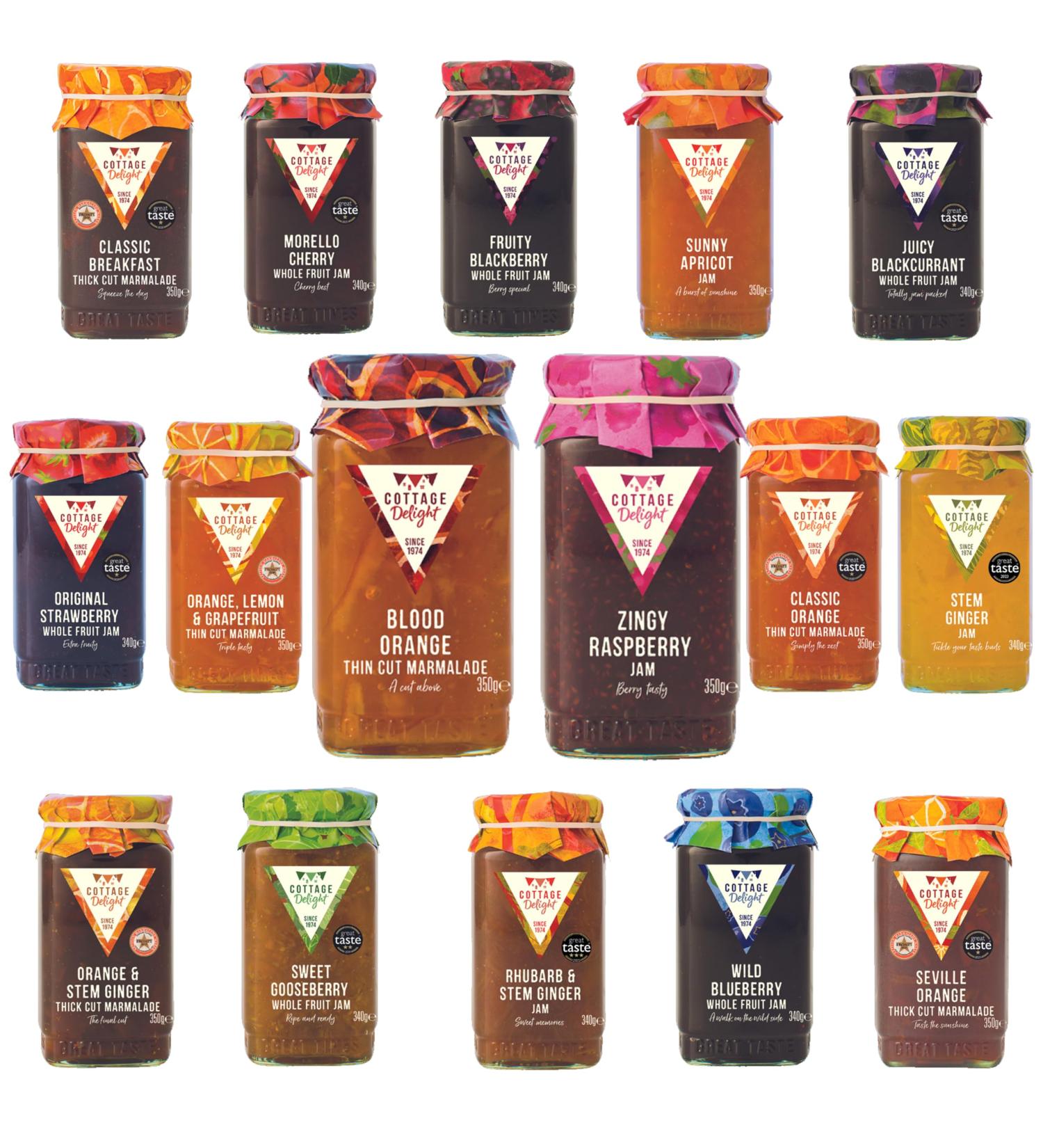Cottage Delight Jam Pick N Mix - Create Custom Jam Combo with 15+ Flavours | Blood Orange Classic Breakfast Classic Orange Fruity Blackberry | 5 Pack - Perfect Jam Gift Set for Jam Lovers - Buy Online on GoSupps.com