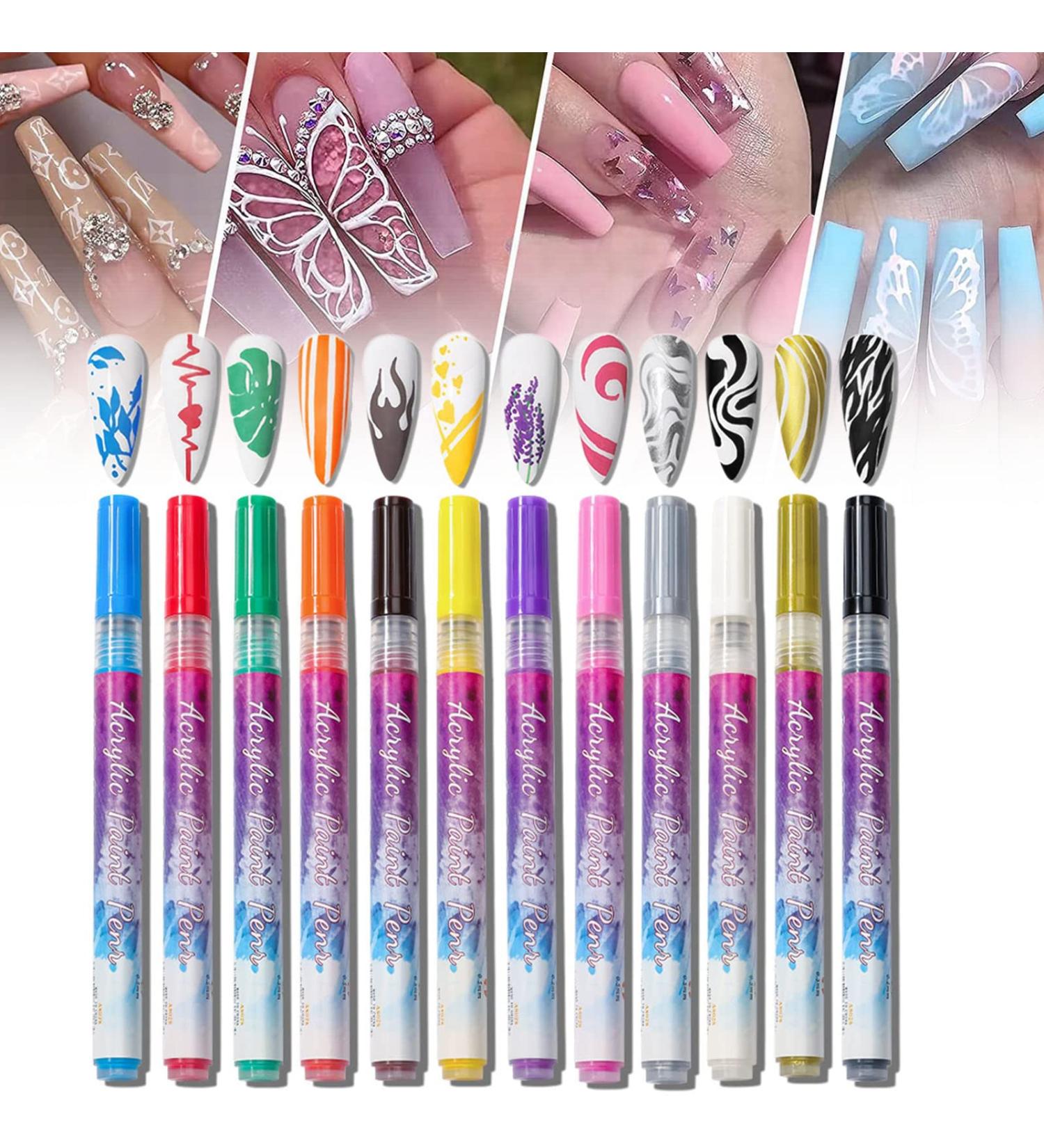 12 Colors Ultra Thin Curve Manicure Marker Set - 12PCS | Precision Nail Art Pens - Buy Online on GoSupps.com