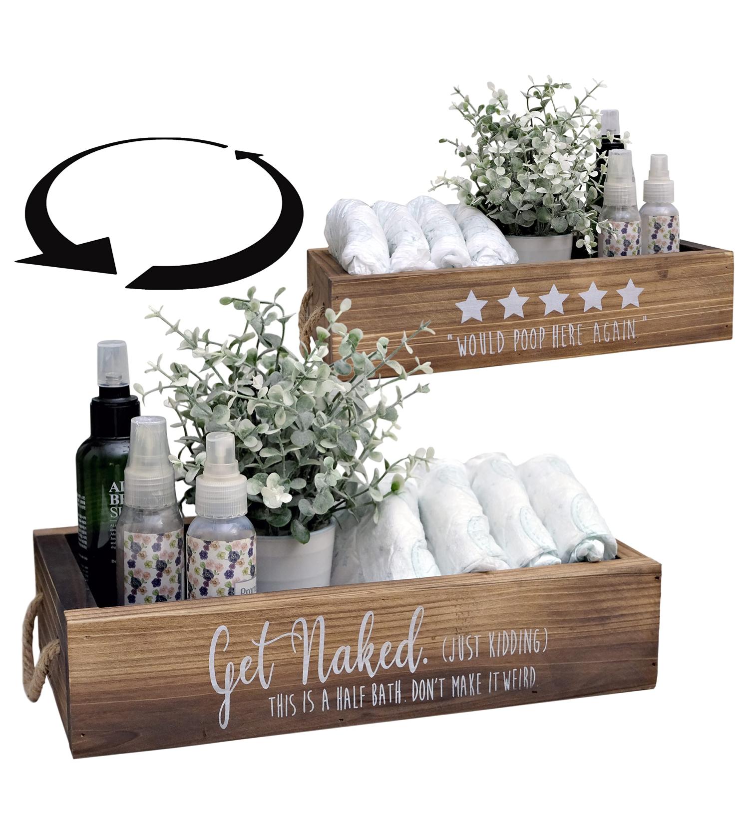Rustic Decor Box with Funny Saying Design | Farmhouse Toilet Paper Holder & Diaper Organizer - Buy Online on GoSupps.com