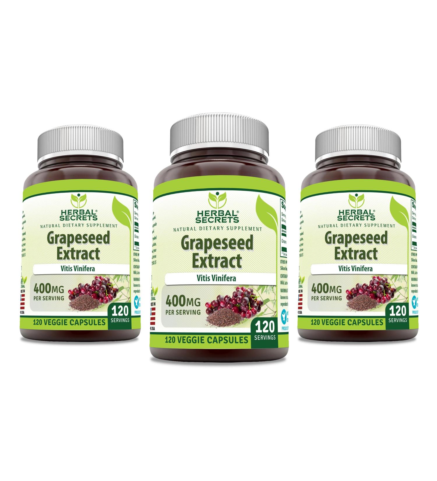 Herbal Secrets Grapeseed Extract 400 mg 120 Veggie Capsules Supplement - Non-GMO - Gluten Free - Pack of 3