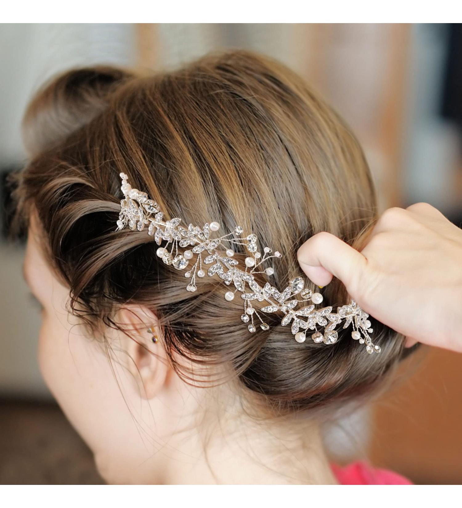 Ayliss Women's Crystal Rhinestone Pearl Wedding Headband & Necklace Set - Handmade Bridal Hair Accessories in Silver - Buy Online on GoSupps.com