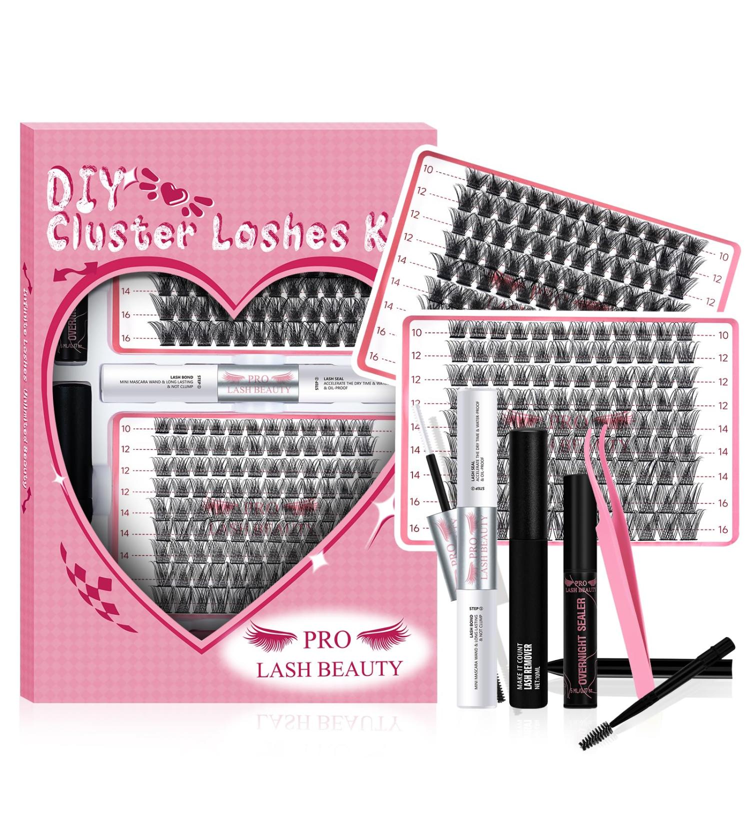 PRO DIY Lash Extension Kit Cluster Lashes Kit with 216 Pcs Lash Clusters Lash Bond and Seal 5ml Overnighter 10ml Remover Eyelash Applicator Lash Brush for Beginner DIY at Home (Volume+Natural Kit) DIY Lash Kit Volume+Natural (216Pcs) - Buy Online on GoSupps.com