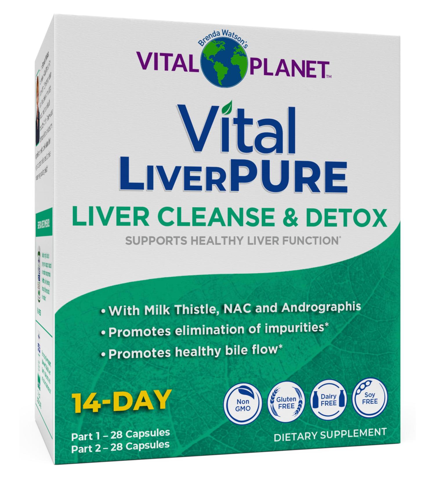 Vital Planet Vital Liver Pure Liver Cleanse Detox & Repair with Milk Thistle NAC Supplement N-Acetyl Cysteine Andrographis Dandelion Turmeric Alpha Lipoic Acid 2-Part 14-Day Kit 56 Capsules - Buy Online on GoSupps.com