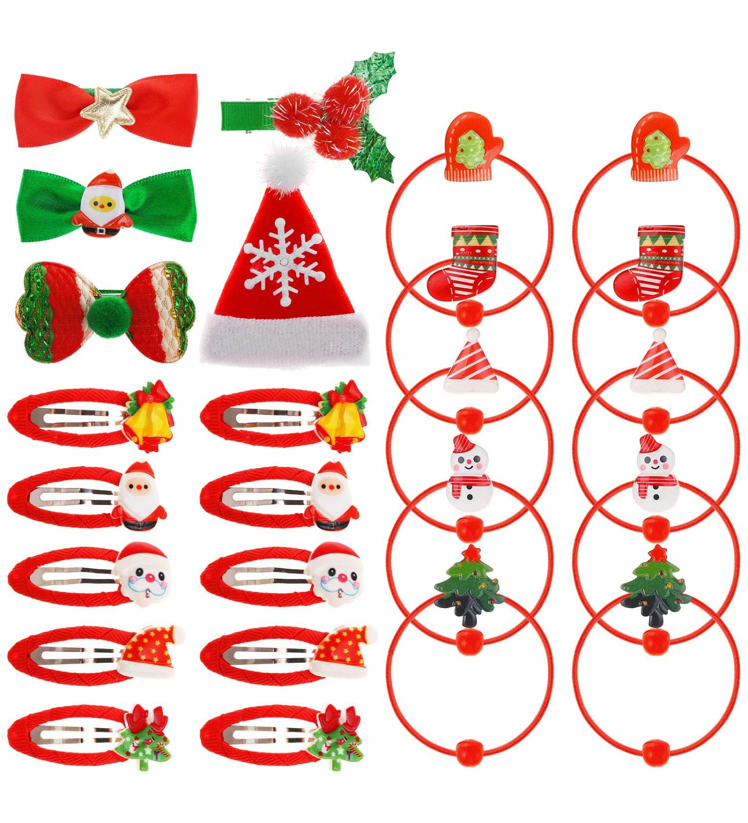 25 Pieces Christmas Hair Accessories Set for Girls | Clips Ties & Mini Hair Clips for Kids - Buy Online on GoSupps.com