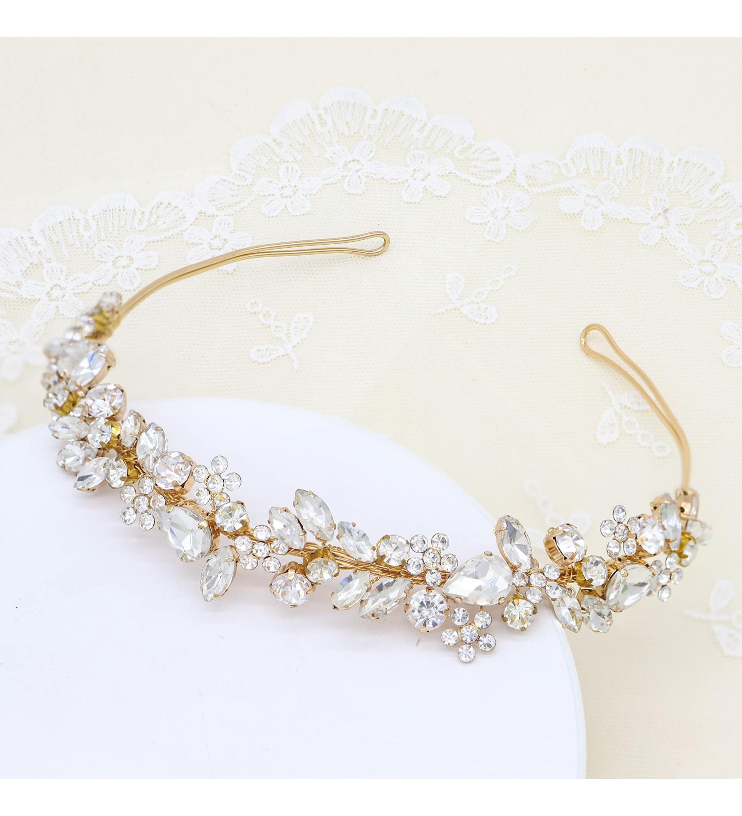 Oriamour Handmade Crystal Wedding Headband - Bridal Hair Accessory for Bride, Bridesmaids, Prom, Flower Girl - Gold - Buy Online on GoSupps.com
