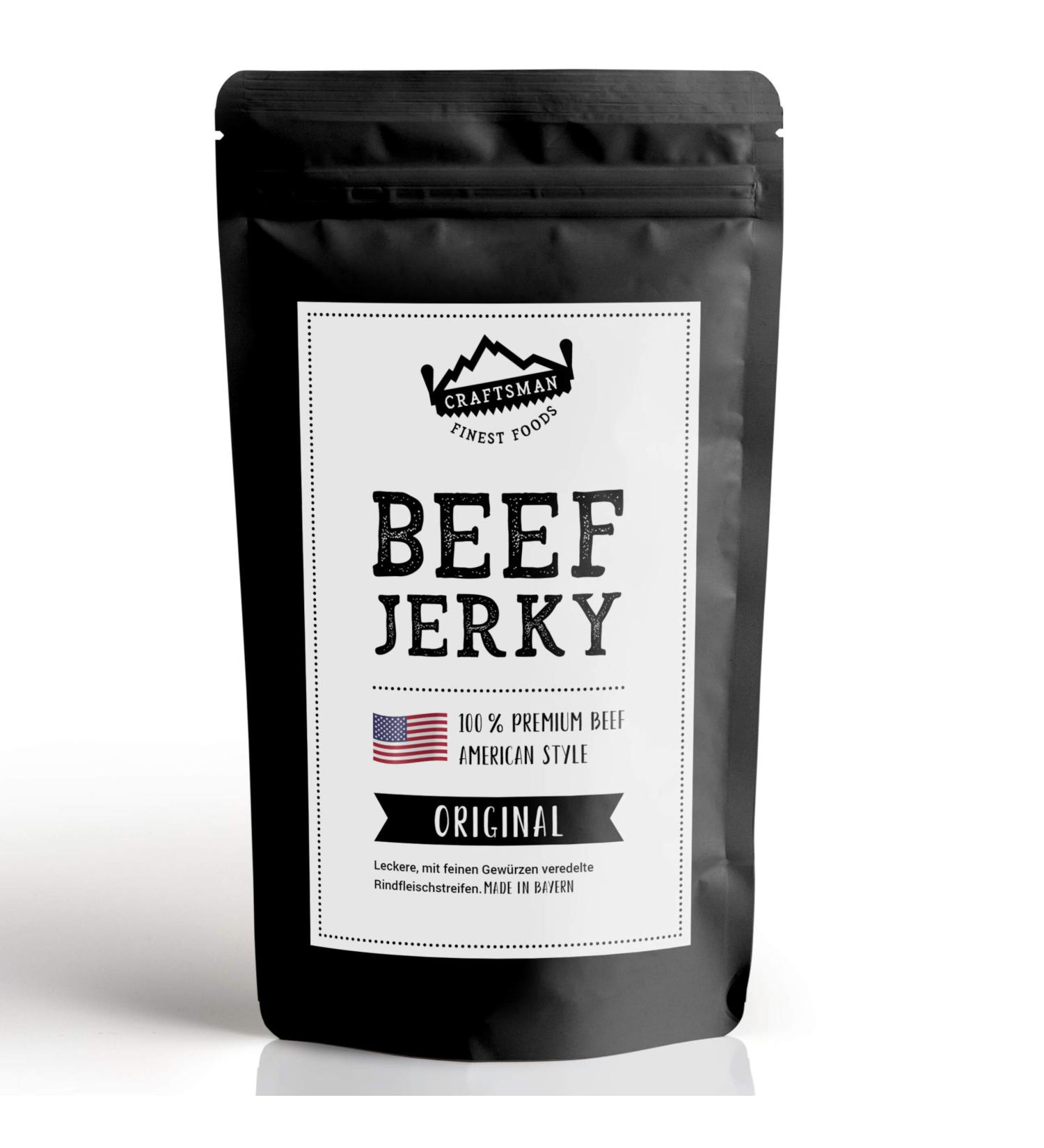 Craftsman Beef Jerky Original 250g - Premium 100% Beef Snack from Bavaria Germany | High Protein American Jerky Set | Best Dry Meat Treats - Buy Online on GoSupps.com