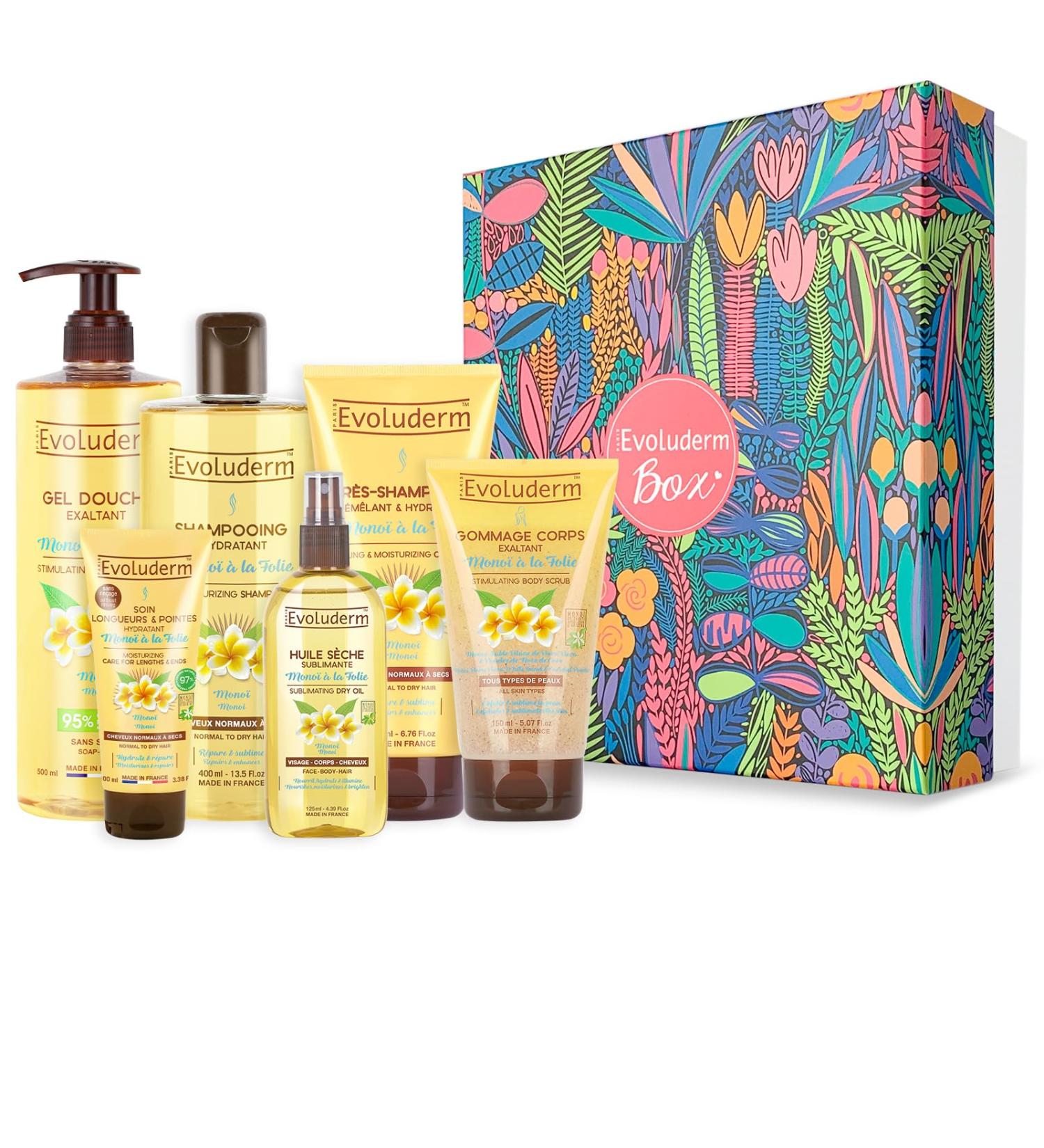 EVOLUDERM - Coffret Cadeau Bain Femme Corps & Cheveux au Mono de Tahiti 6 produits Gant Exfoliant offert - Origine Naturelle - Cadeau de No l Anniversaire F te des M res (Magic Forest) - Buy Online on GoSupps.com