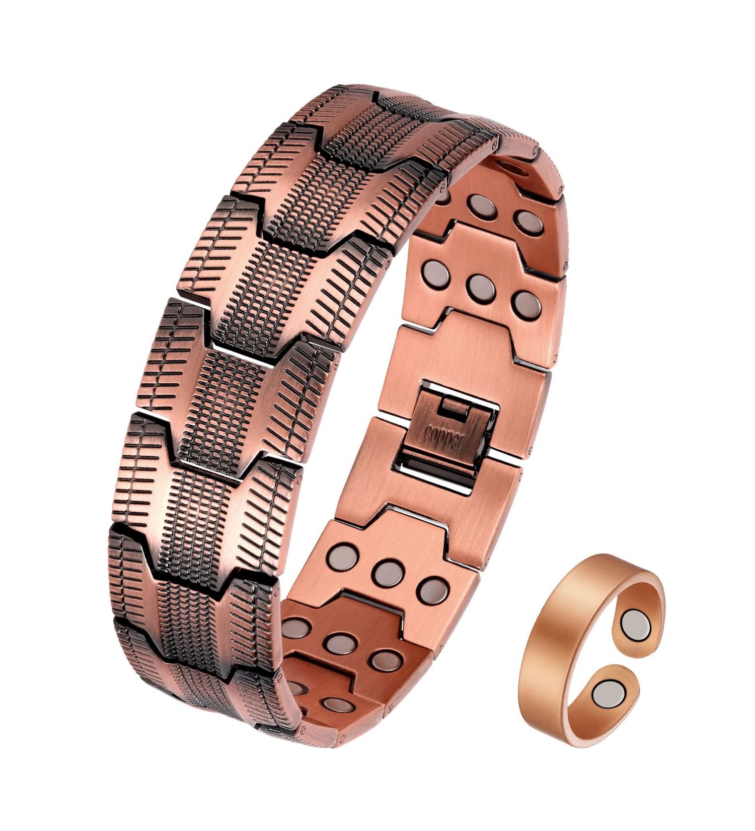 Jecanori 3X Ultra Strength Copper Magnetic Bracelet with 57 Magnets - Adjustable Wristband, 3500 Gauss, Free Adjustt Tool - Redcopper - Buy Online on GoSupps.com