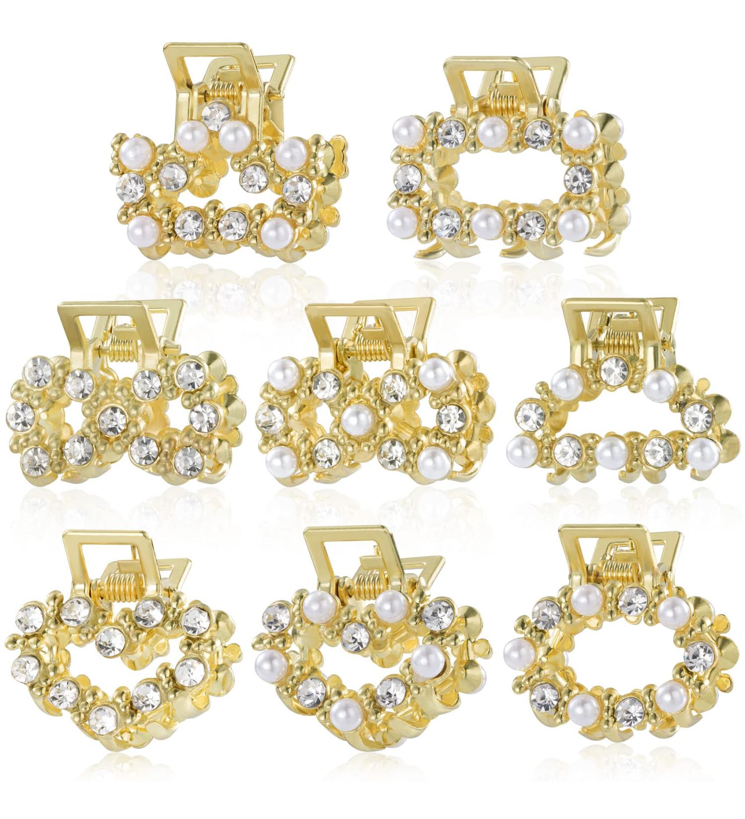 8 PCS Mini Pearl Hair Clips - Gold Rhinestone Metal Claw Clips for Women and Girls - Buy Online on GoSupps.com