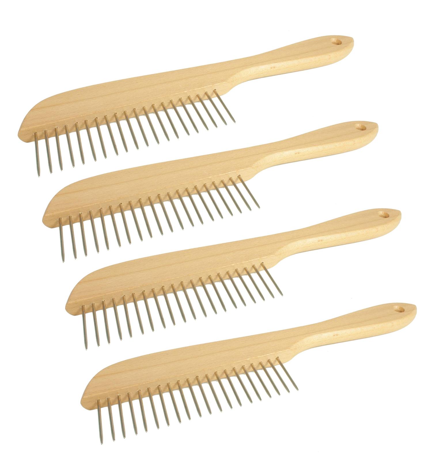 GWS Broom Comb Dog Comb - Sturdy Beech Wood Fur Brush with Hanging Eyelet | Set of 4 - Ideal for Grooming & Care - Buy Online on GoSupps.com
