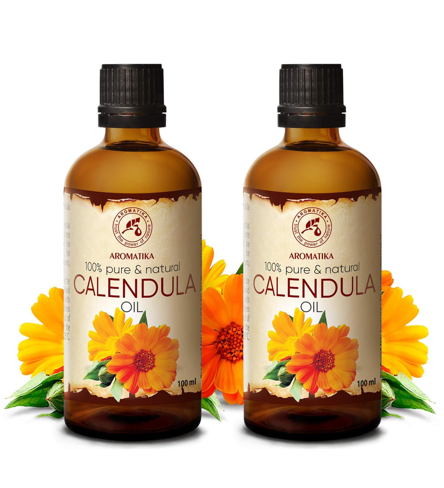 Calendula Oil Set 2 x 3.4 Fl Oz - 6.8 Fl Oz | 100% Pure & Natural Infused Marigold Oil for Skin, Nails, Hair, Face & Body - Almond Oil Base - Short Shelf Life - Buy Online on GoSupps.com