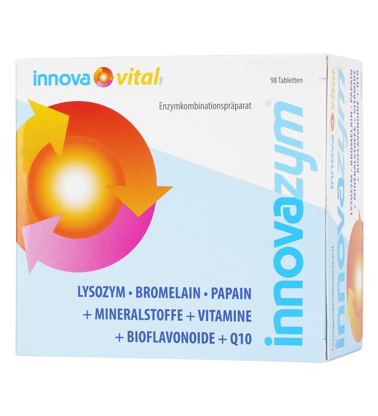 Buy Innovazym Multi-Enzyme Complex - 98 Tablets | Medical Research Society Formula with Lysozyme Papain Bromelain Q10 & Vitamins | Fast International Shipping - Buy Online on GoSupps.com