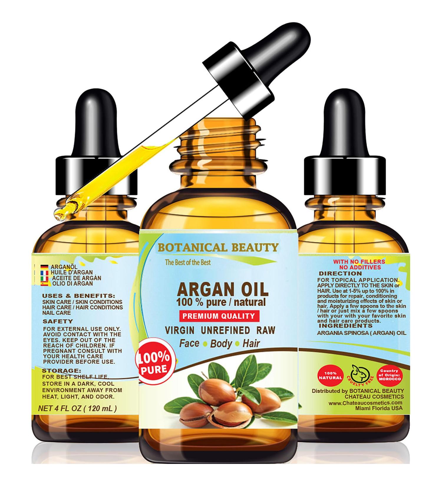 Botanical Beauty Argan Oil 100% Pure Natural Virgin Unrefined - Cold-Pressed Carrier Oil for Face Skin Hair & Nails - Rich in Vitamin E - 4 Fl oz (120 ml - Buy Online on GoSupps.com