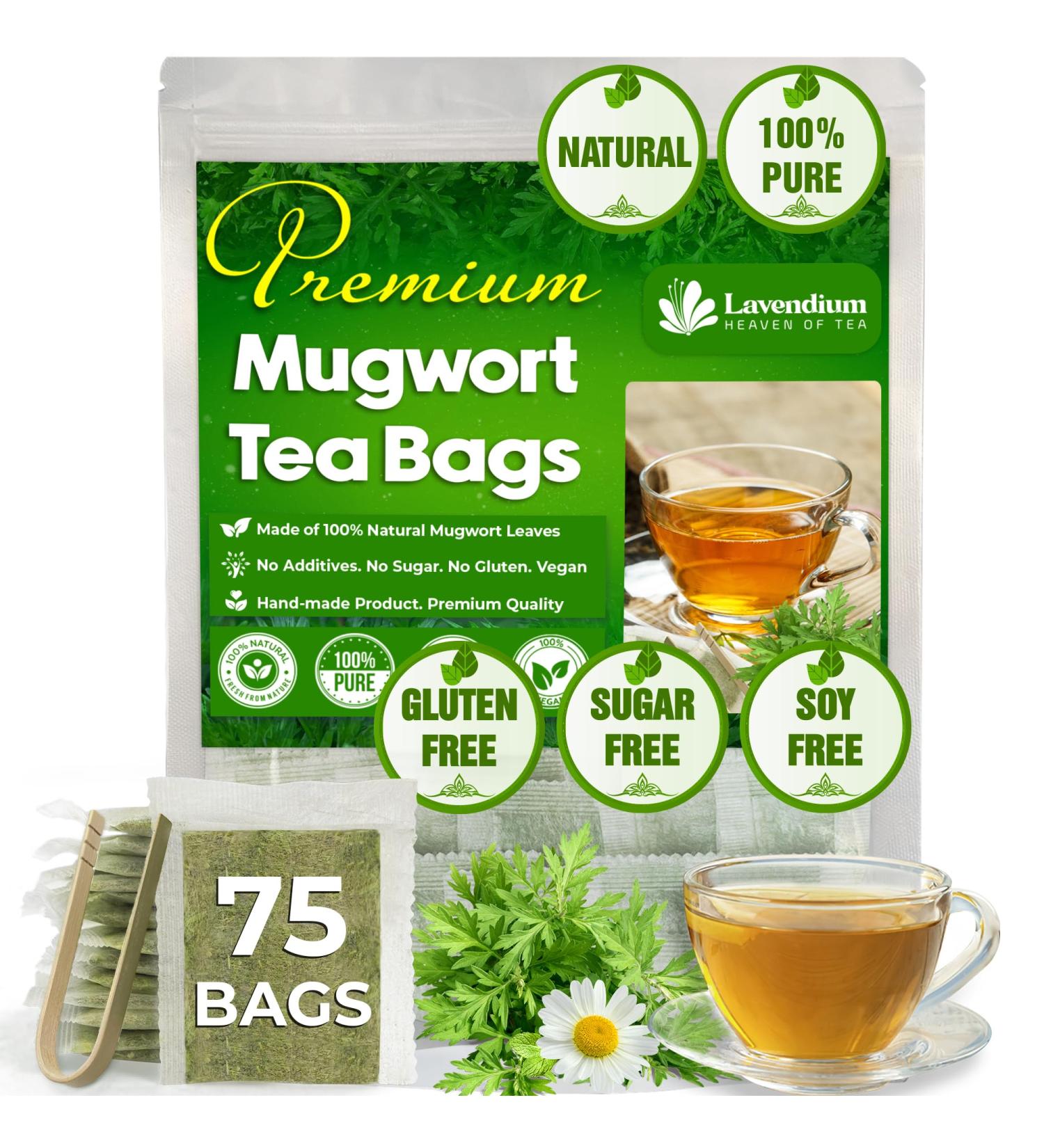 Lavendium Premium 75 Mugwort Leaf Tea Bags 100% Natural and Pure Mugwort Leaves. Loose Leaf Mugwort Herbal Tea. No Sugar No Caffeine No Gluten Vegan. - Buy Online on GoSupps.com