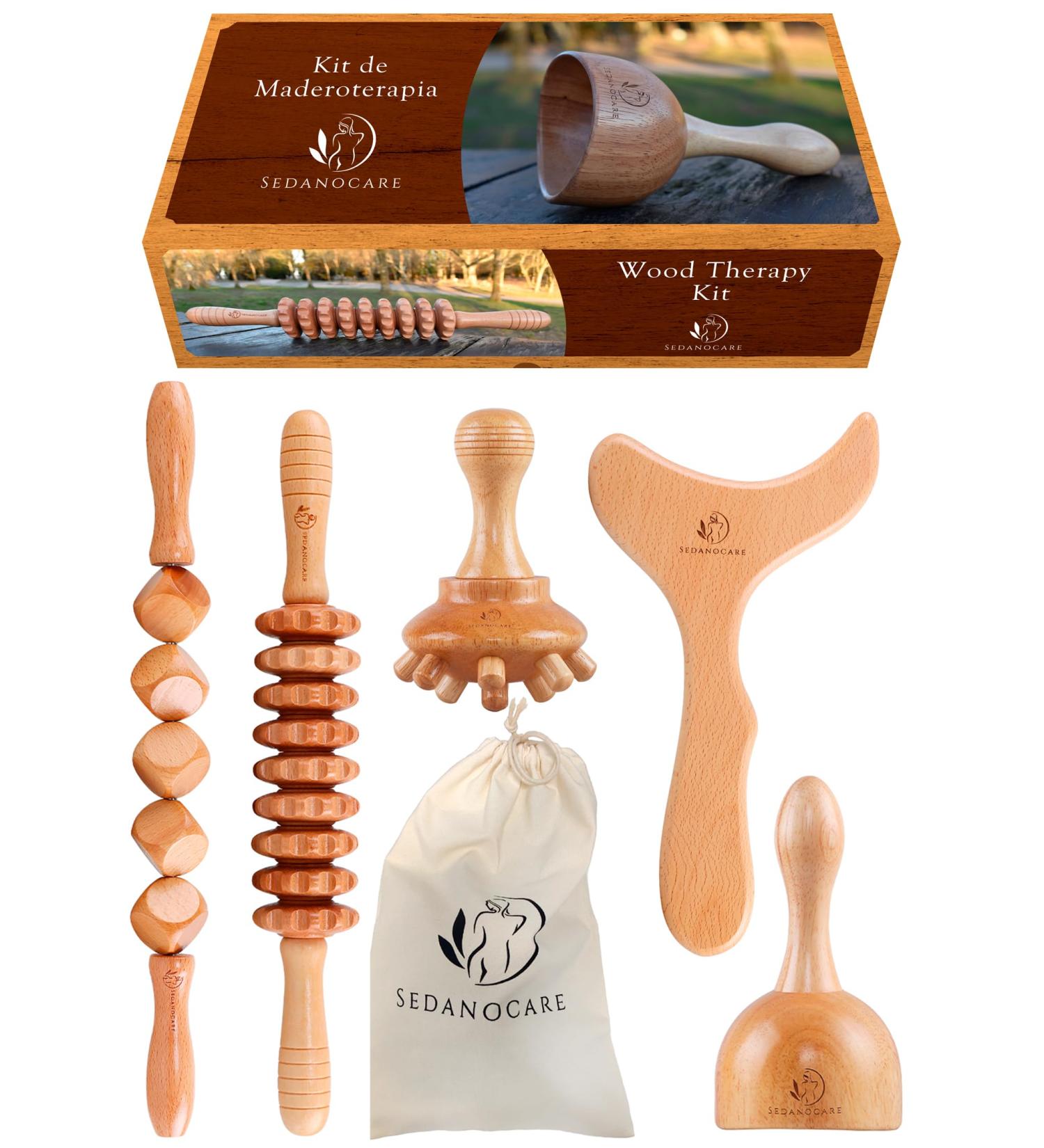 Complete Maderotherapy Set 5 in 1: Full Body Massage Lymphatic Drainage Anti-Cellulite Tools for Back & Legs - Buy Online on GoSupps.com