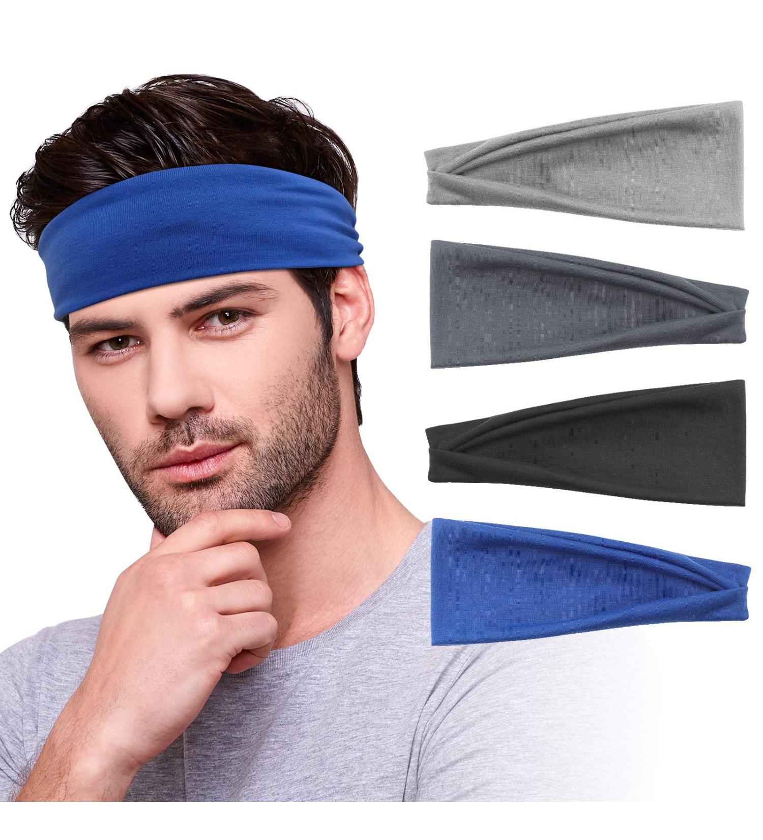 Men's Workout Headbands - Non Slip Stretchy Cotton Sweatband for Sports and Fitness (4 Pack) - Buy Online on GoSupps.com
