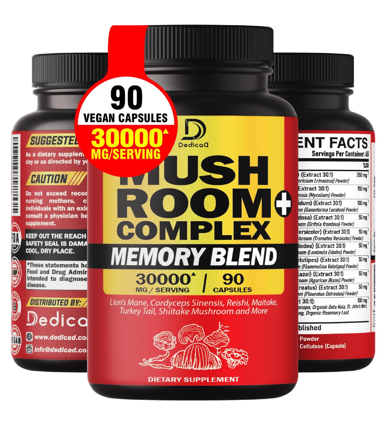 Dedicad 17-in-1 Mushroom Complex Supplement 30000mg - Boost Mood, Memory & Immune System - 90 Capsules - Buy Online on GoSupps.com