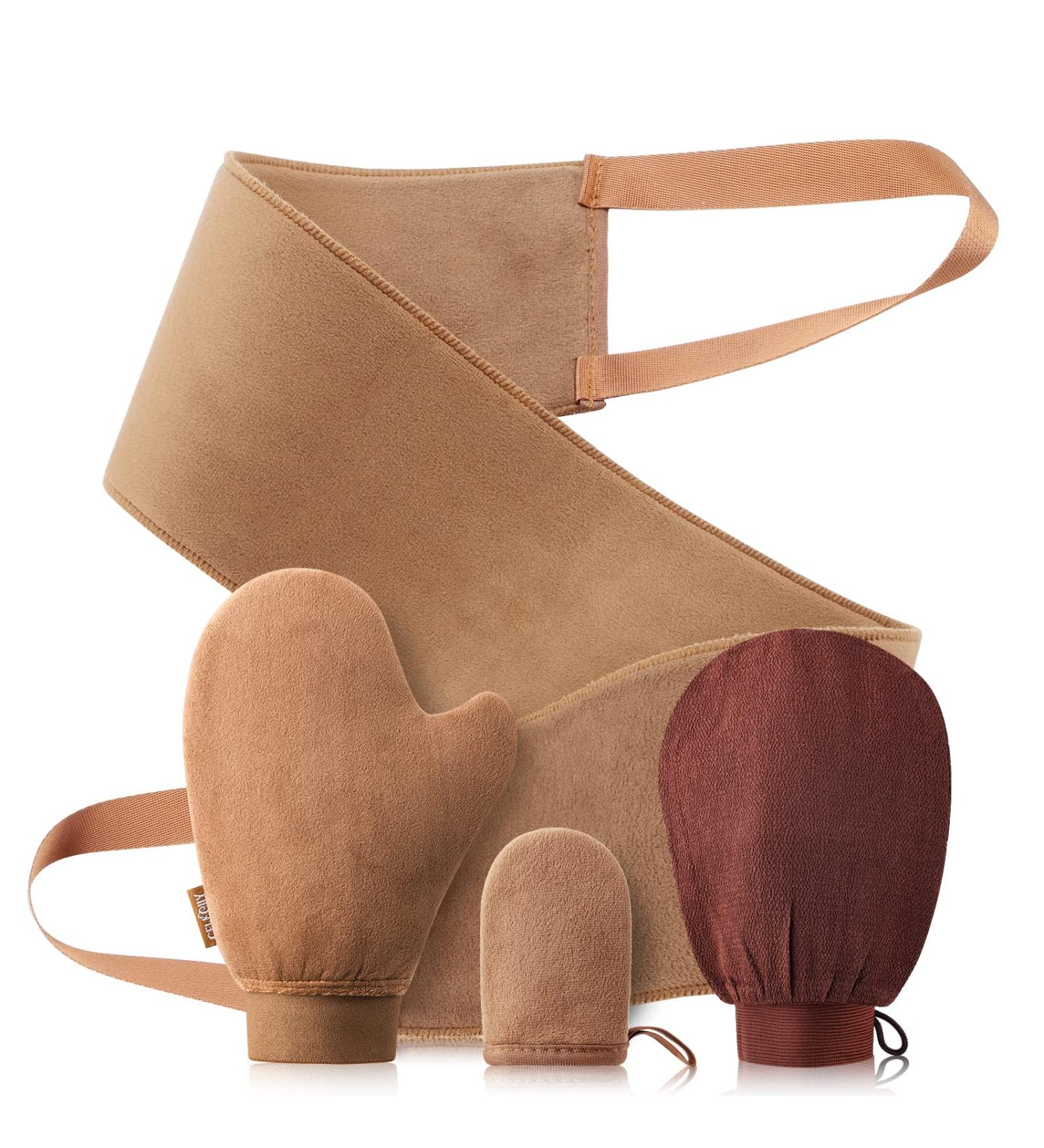 CeleCily 4-in-1 Self Tanning Mitt Set for Easy and Even Application | Includes Tanning Glove, Mini Mitt, Back Applicator, and Exfoliating Glove for Flawless Self Tan - Buy Online on GoSupps.com