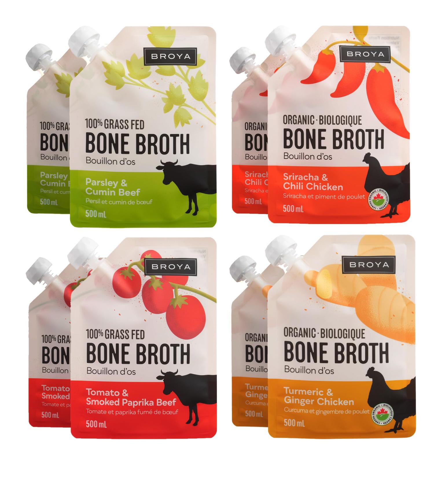 Broya Bone Broth Variety Pack - Grass-Fed Beef Bone Broth & Organic Chicken Bone Broth - Keto and Paleo Friendly Gluten-Free Ready to Sip or Cook - 500 ml (8 Pack) Variety 500 ml (Pack of 8) - Buy Online on GoSupps.com