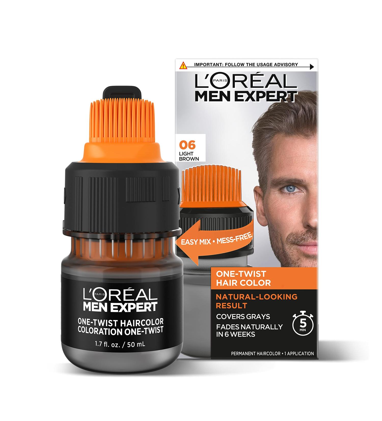 L'Oreal Paris Men Expert One Twist Mess Free Permanent Hair Color - Light Brown 06, Ammonia Free, 1 Application Kit - 1.70 Fl Oz - Buy Online on GoSupps.com