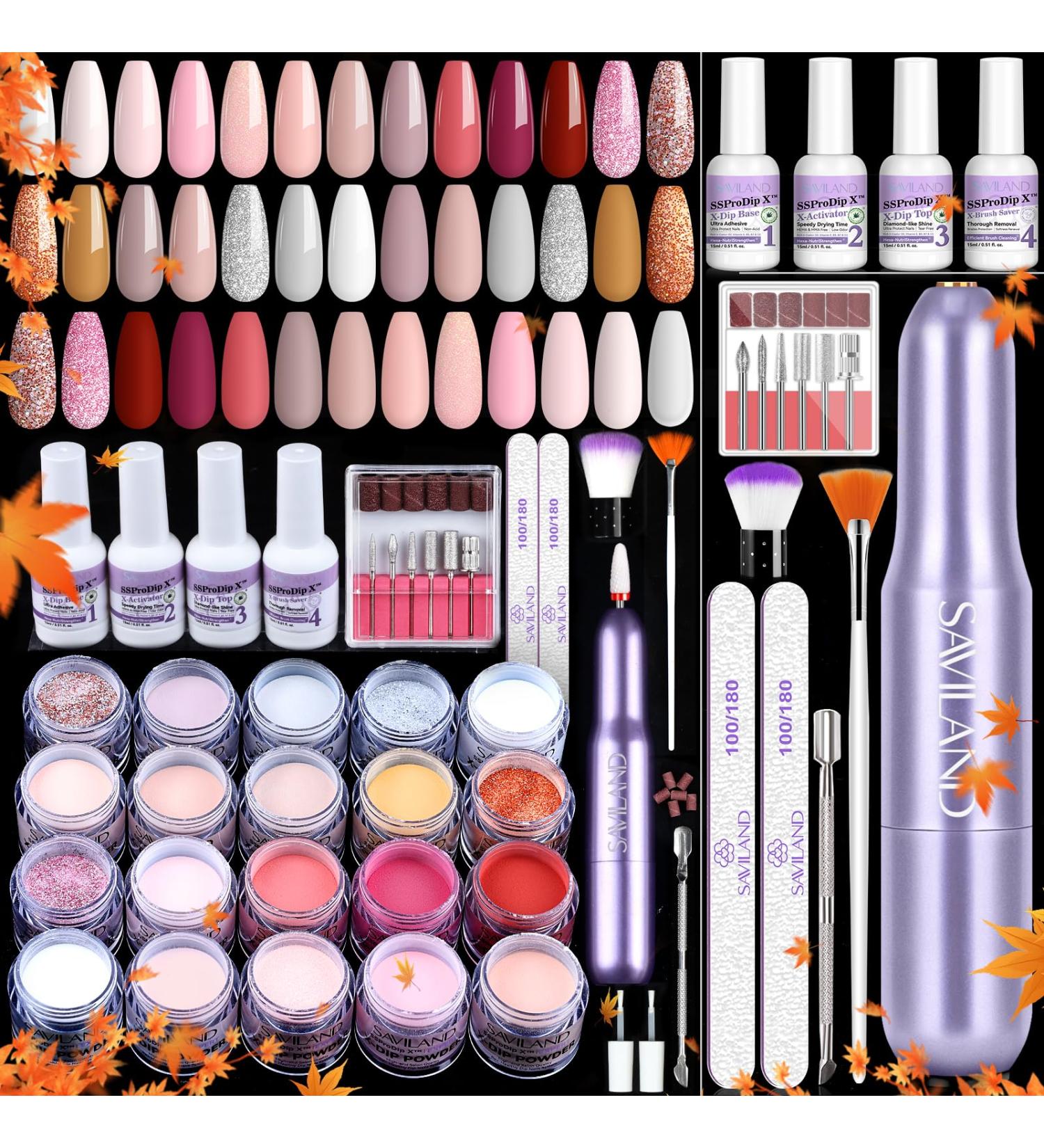 SAVILAND Dip Powder Nail Kit - 20 All Season Nude Pink Colors Starter Set with Drill Dipping Powder Liquids Base Activator & Top Coat for DIY French Nail Art - Buy Online on GoSupps.com