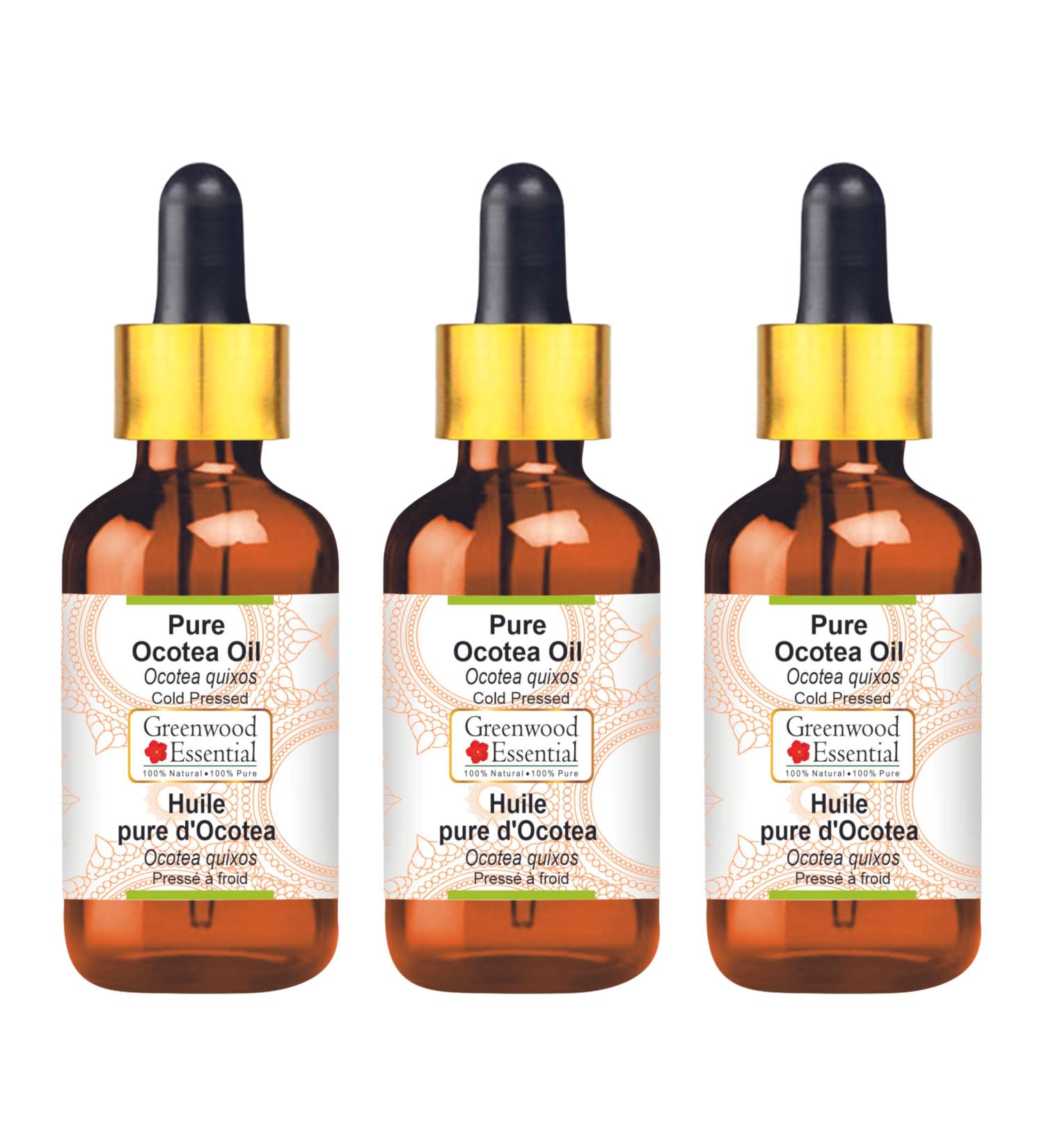 Greenwood Essential Pure Ocotea Oil (Ocotea quixos) with Glass Dropper Cold Pressed (Pack of Three) 100ml X 3 (10 oz) - Buy Online on GoSupps.com