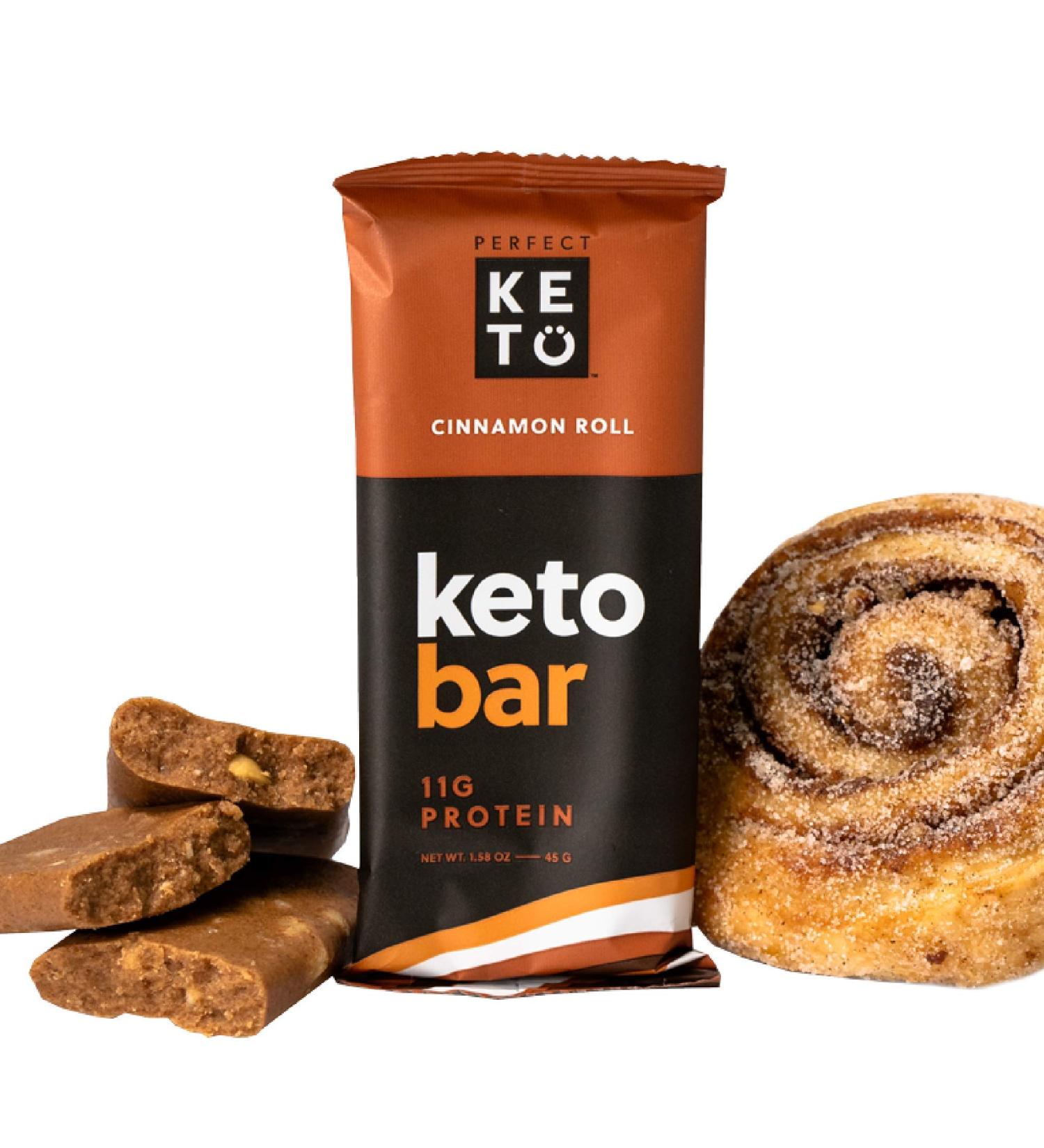 Perfect Keto Bars - Collagen and MCT - No Sugar Added - Keto Friendly Snack - Cinnamon Roll Flavor - 12 Count - Buy Online on GoSupps.com