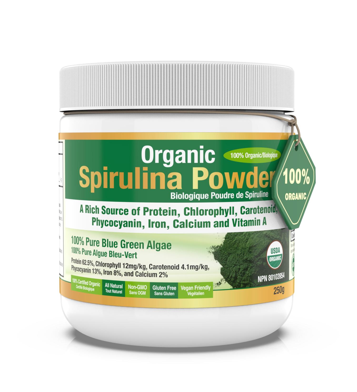 Herba Organic Spirulina Powder 250g Certified USDA Organic & Tested for Heavy Metals | Made in Canada | Pure Spirulina Powder Organic Canada - Buy Online on GoSupps.com