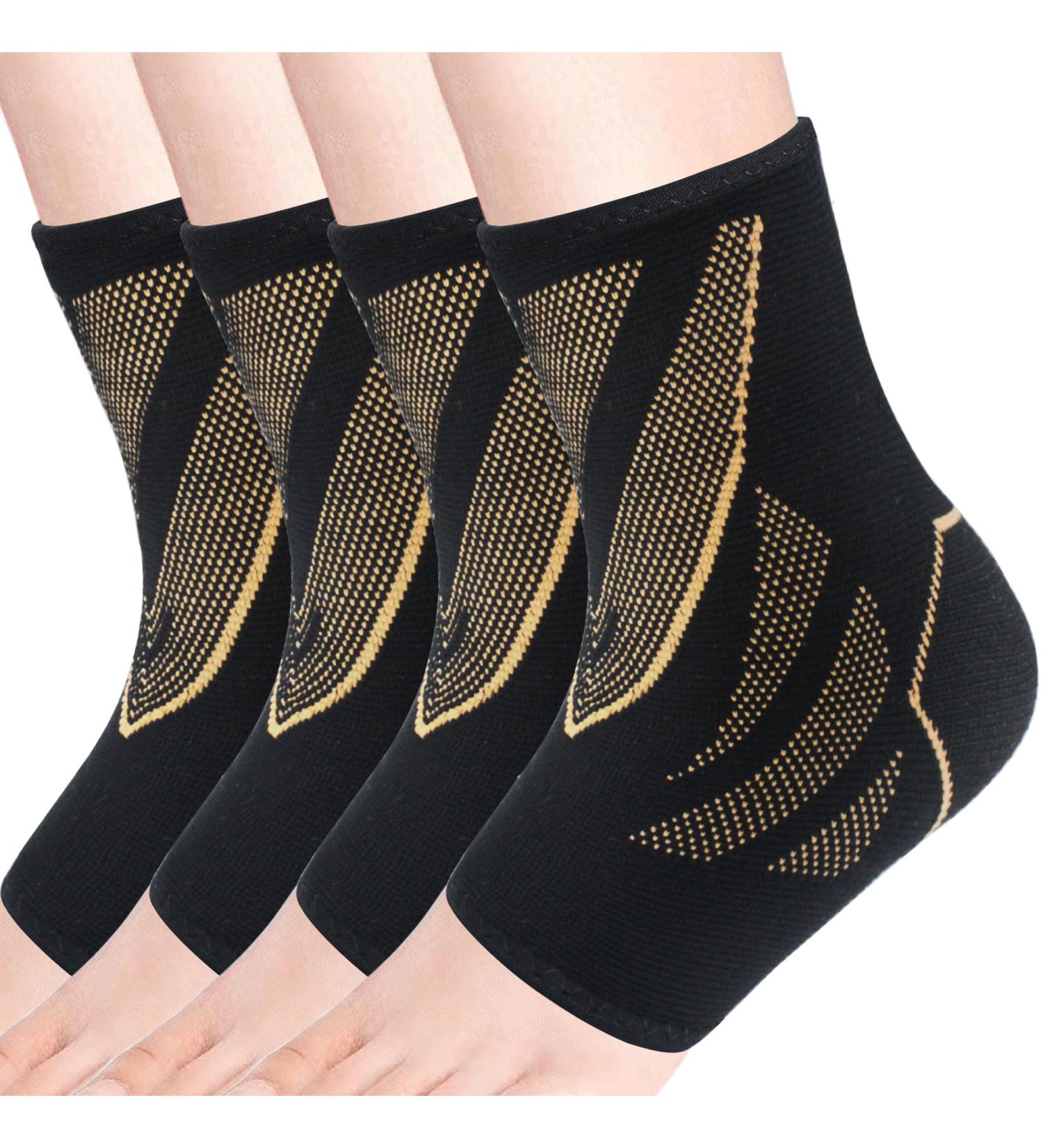Buy 2 Pairs Ankle Braces for Women & Men - Compression Sleeves & Support for Pain Relief Plantar Fasciitis - Black/Copper Medium - Buy Online on GoSupps.com