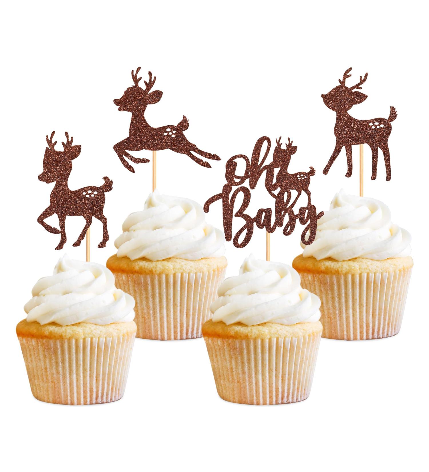 Ercadio 36 Pack Deer Cupcake Toppers Brown Glitter Deer Oh Baby Cupcake Toppers Deer Cupcake Picks for Christmas Theme Deer Birthday Baby Shower Cake Decoration Supplies Pattern-1 - Buy Online on GoSupps.com