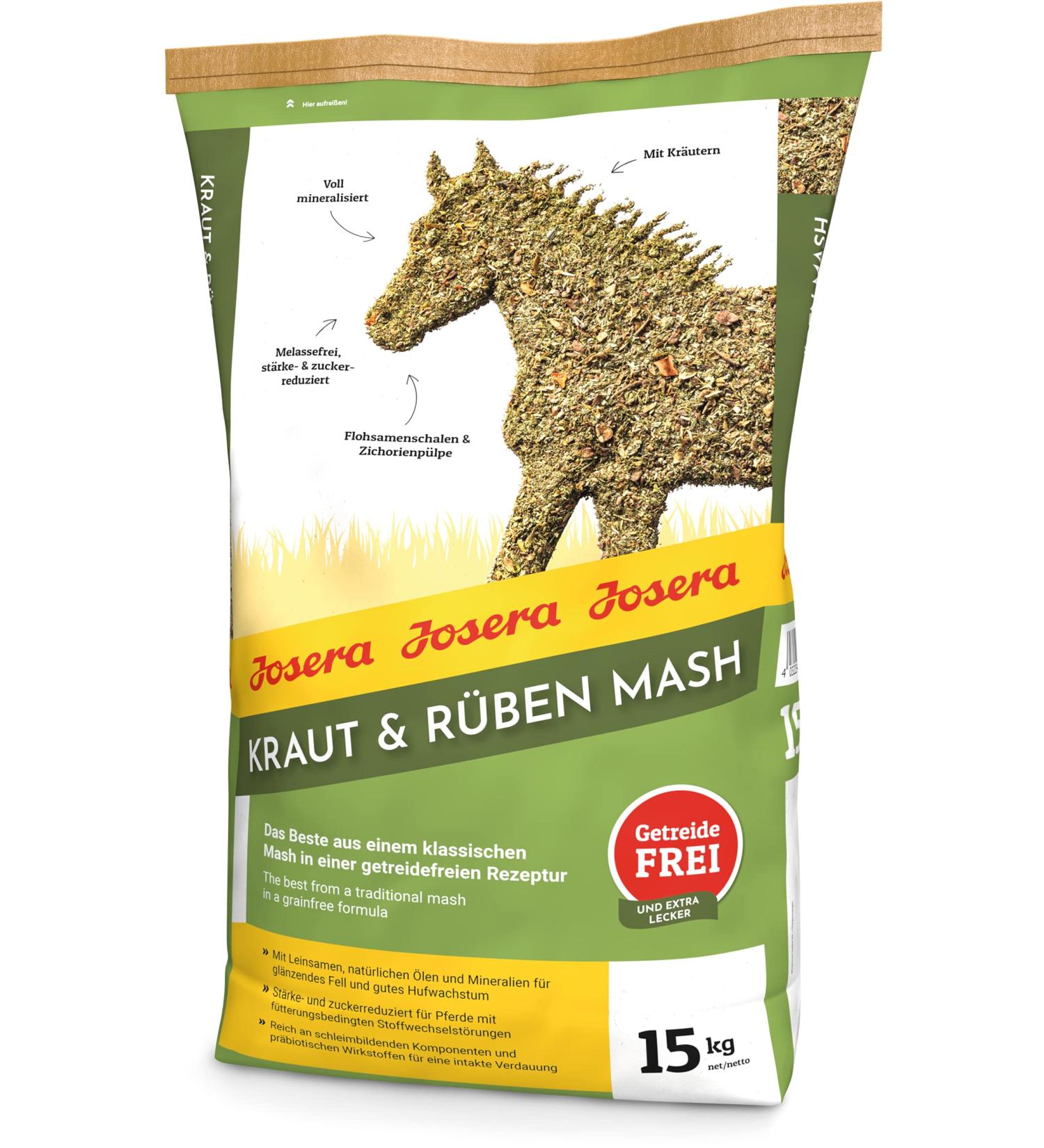 JOSERA Mash Plants & Vegetables 15 kg | Premium Horse Food | Flax Seed and Mineral Mash | Grain Free | Reduced Sugar and Starch Content | 15kg Bag - Buy Online on GoSupps.com