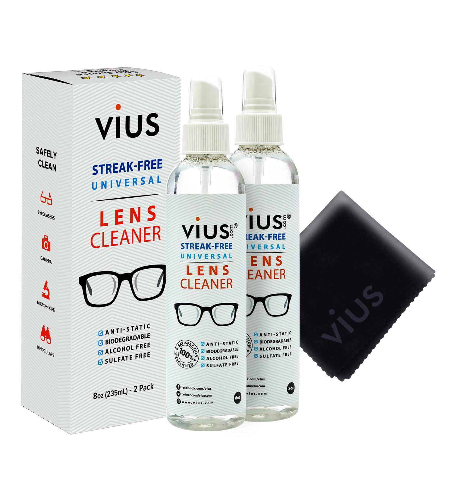 Vius Premium Lens Cleaner Spray for Eyeglasses, Cameras & Lenses - 8oz 2-Pack - Removes Fingerprints, Dust & Oil - Buy Online on GoSupps.com