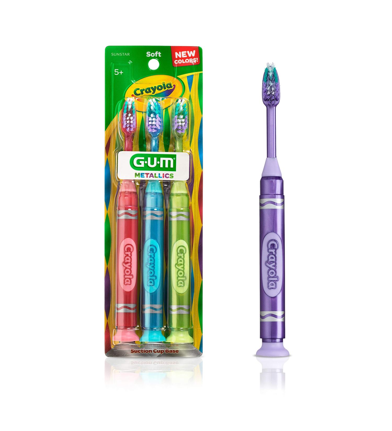 GUM Crayola Metallic Marker Toothbrushes for Kids - Soft Bristles, Ages 5+, Assorted Colors - 18 Brushes - Buy Online on GoSupps.com