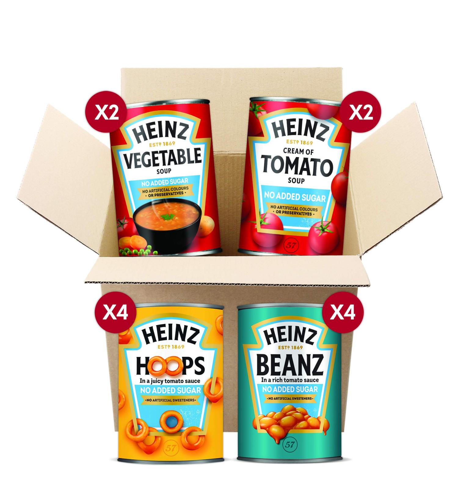 Heinz No Added Sugar Bundle: Beans, Soups, and Hoops 400g - 12 Cans - Buy Online on GoSupps.com