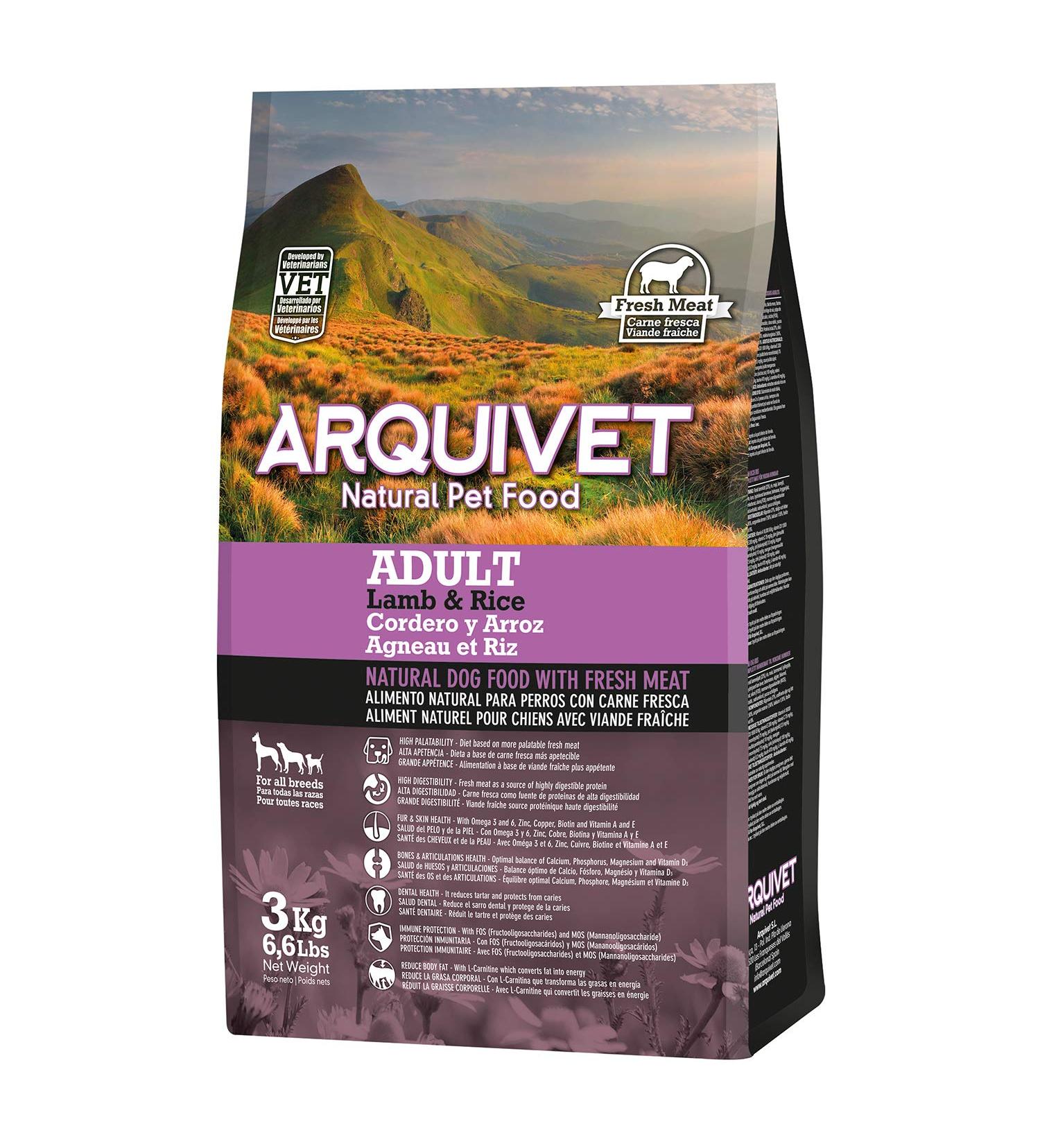 ARQUIVET Adult - Dry Dog Food for Adult Dogs - Lamb and Rice - 3 kg - Dry Dog Food - High Digestability Gastro-Ointers - Buy Online on GoSupps.com