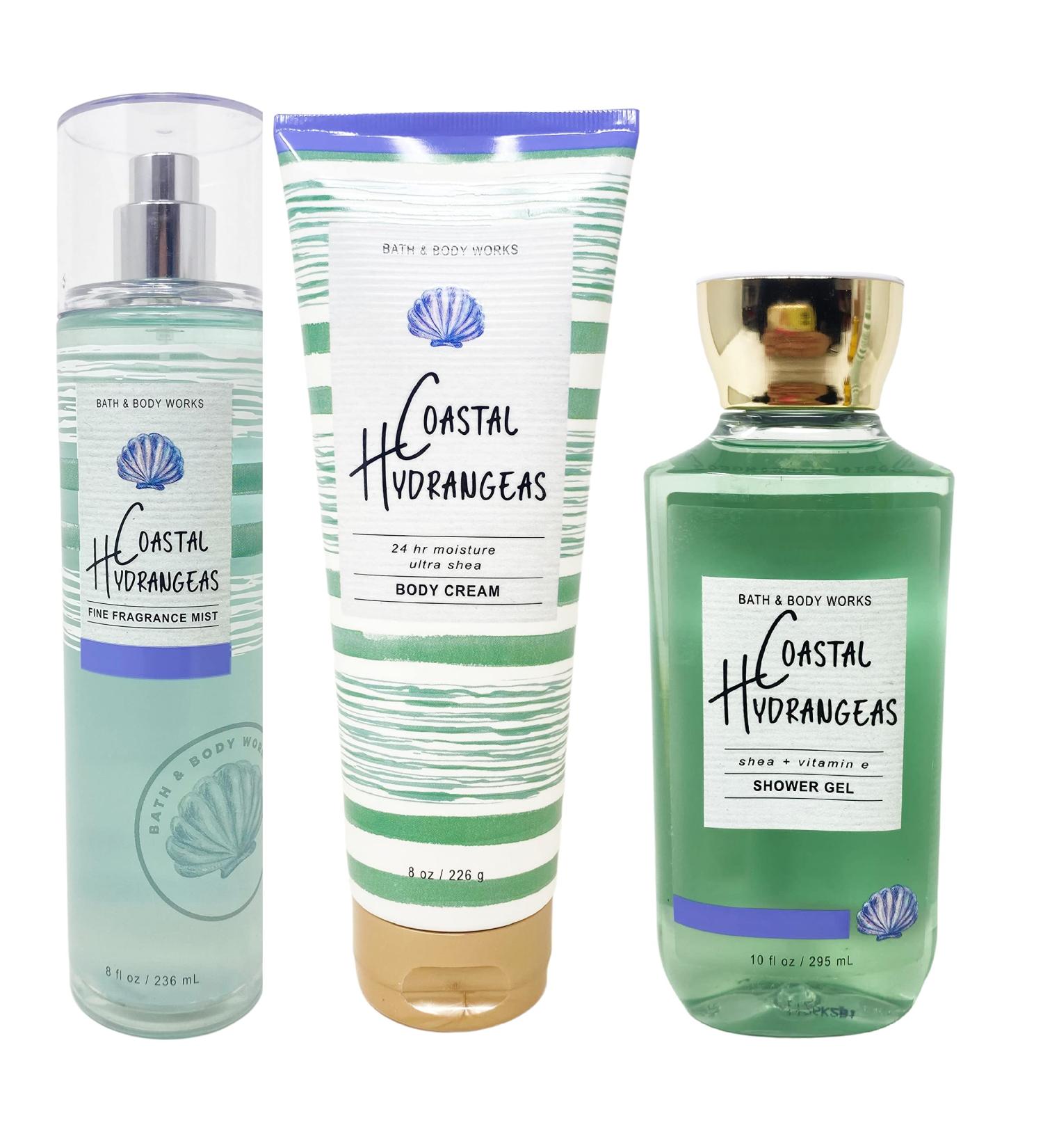 COASTAL HYDRANGEAS Trio Gift Set - Fine Fragrance Mist - Shower Gel - Ultra She Body Cream