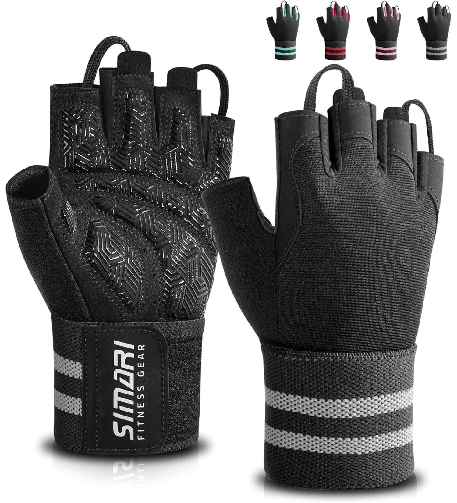 SIMARI Workout Gym Gloves Weight Lifting Gloves with Wrist Wrap Support SBR Pad Grip for Full Palm Protection - Fingerless - black - medium - Buy Online on GoSupps.com